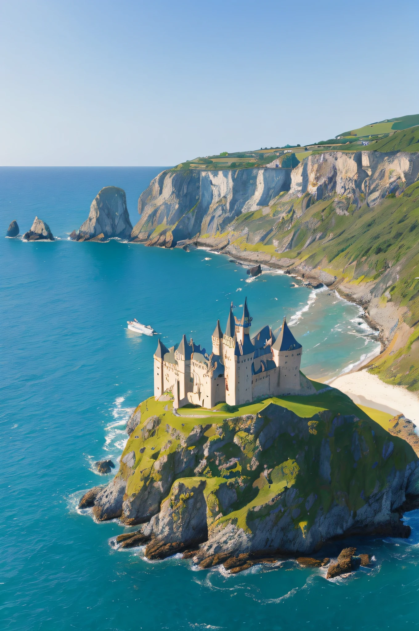 M1necr4ft fairytale castle in the sea view, Seaside cliffs, warm season, Vilag on the market