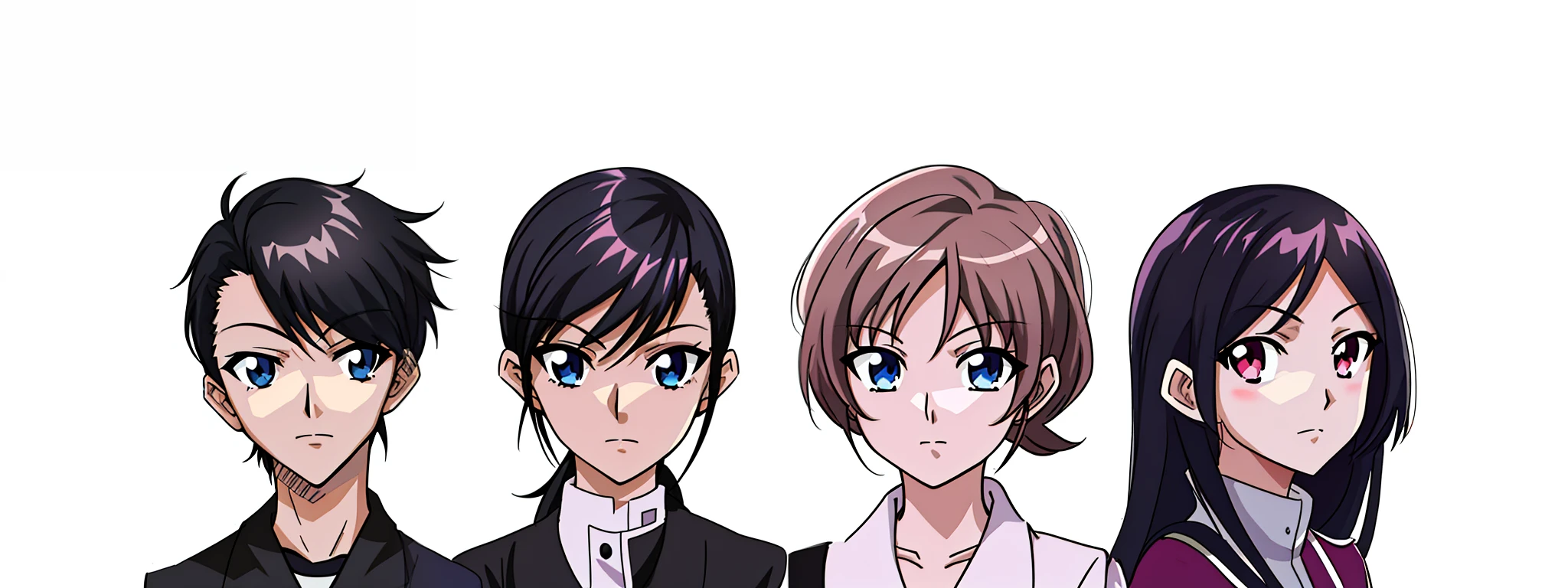 Anime characters with long and black hair in a row, persona art style, evangelionic illustration, Guviz, Guviz-style artwork, Anime style portrait, official fanart, offcial art, portrait n - 9, Digital anime illustration, anime moe art style, Stylized anime, ig studios anime style, in an anime style, two beautiful anime girls