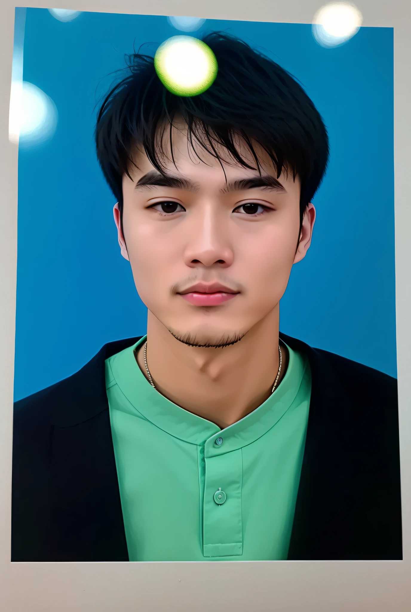 Close-up of a photo of a man in a green shirt, around 1 , yanjun cheng, xintong chen, nivanh chanthara, zeng fanzh, phong yintion j - jiang geping, 2 3 years old Zheng Lei, 2 7 years old, huifeng h