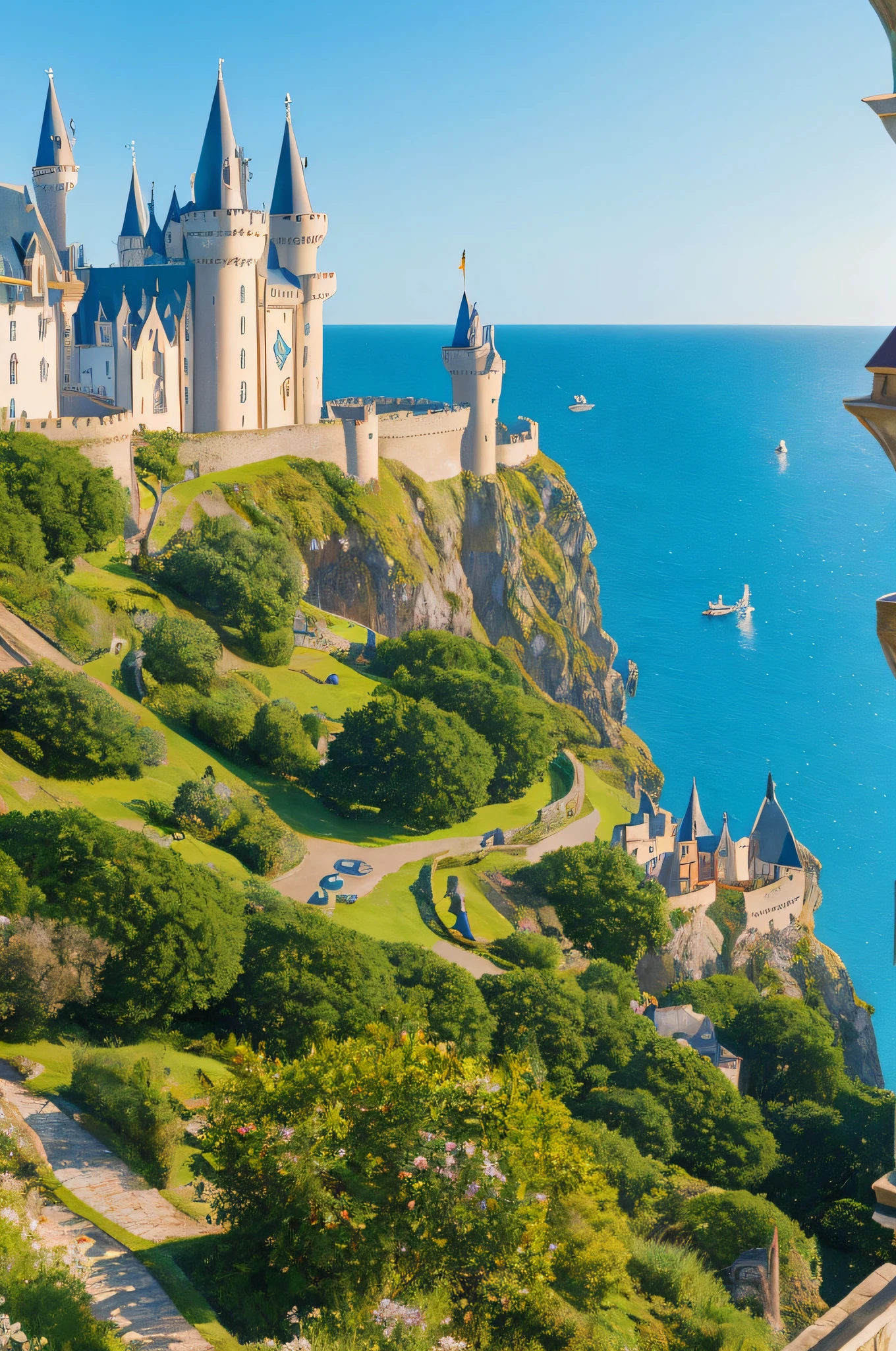 M1necr4ft fairytale castle in the sea view, Seaside cliffs, warm season, Vilag on the market
