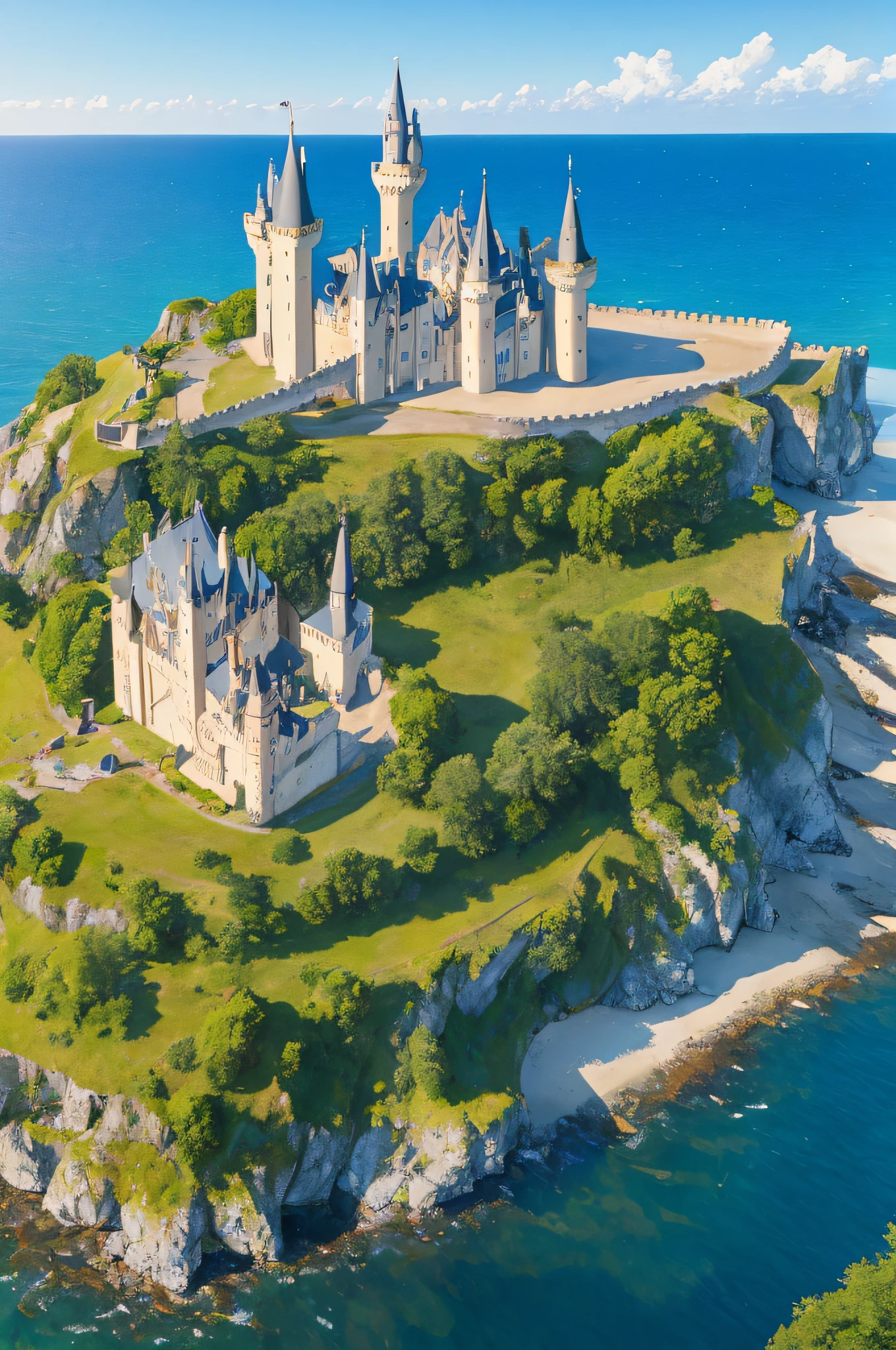 M1necr4ft fairytale castle in the sea view, Seaside cliffs, warm season, Vilag on the market