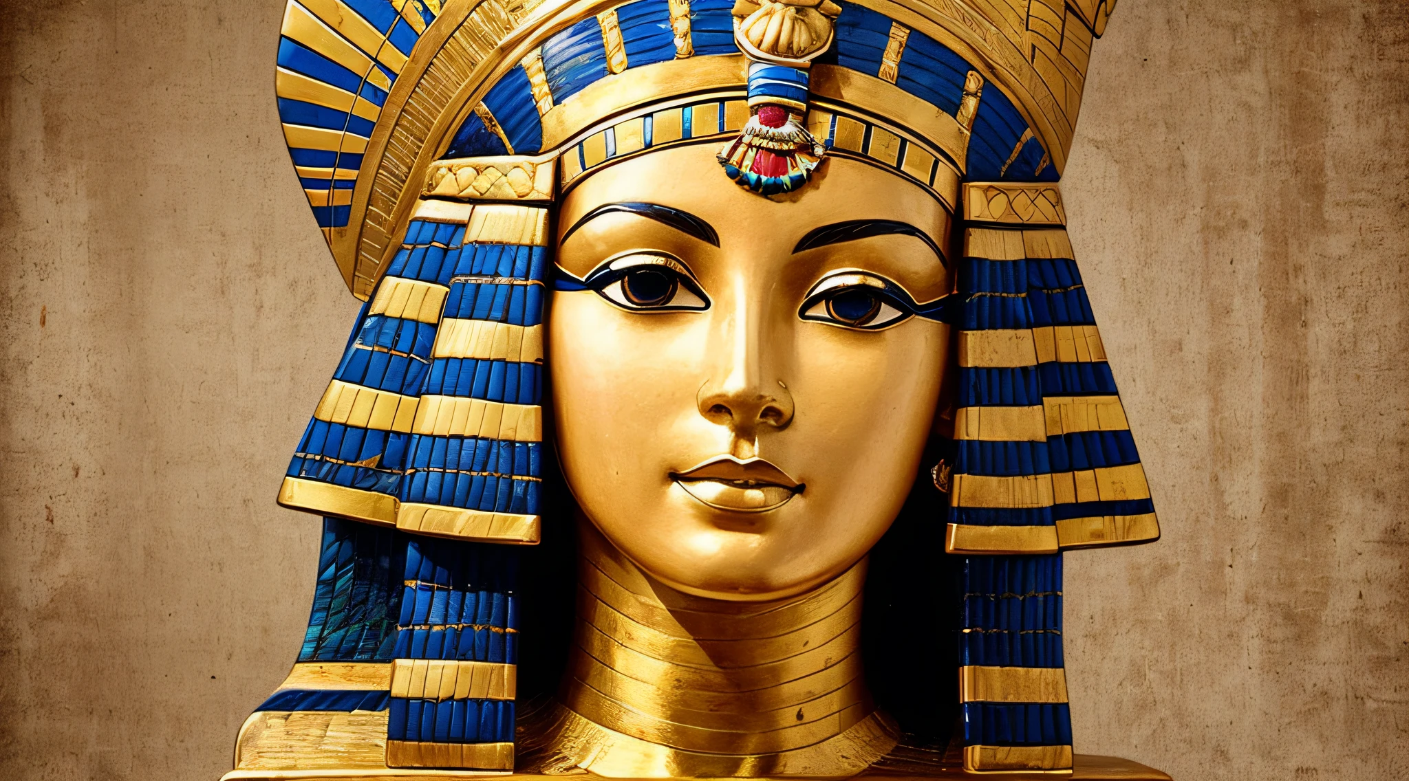 a GIRL OF CHILD blonde with long hair, A closeup of a bust of a woman wearing a hat, wearing an Egyptian crown, Nefertiti, ancient egyptian, egyptian, egyptian makeup, precise for egyptian tradition, egyptian art, makeup of egypt, beautiful and huge head ornaments, ancient egyptian art, ancient egyptian art, ancient egypt, beautiful cleopatra,  Egyptian princess, ancient Libu princess