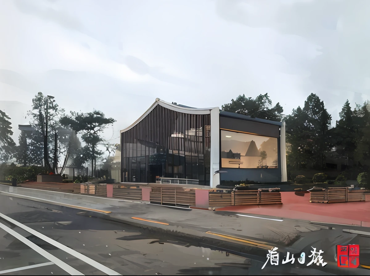 There is a building，There is a big sign next to it, qiangshu, jinyiwei, museum photograph, Museum, preserved historical, wide angle exterior 2022, Wide view, ground - level view, ground-level view, Eat Zhuoxin, external view, jin shan, full - view, up front view, Xianxia, zun