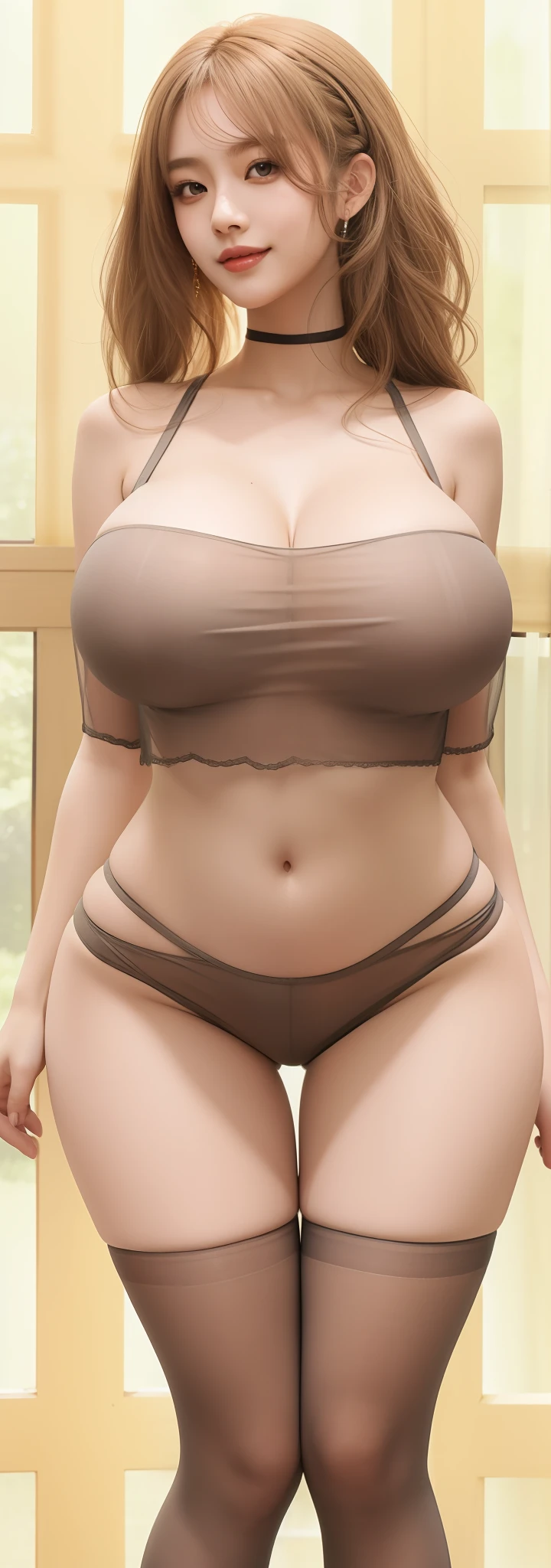 An Idol k-pop girl, (cute face, lewd face), braid hair, intricate face details, detailed face, golden ratio face, ((huge breasts:1)), ((large breasts:1)), (gaint breasts:1)), ((big breasts:1)), ((slim waist, big butt, big hip, big thighs)), ((intricate hands, detailled hands)), ((intricate feets, detailled feets)), (she is sexually aroused), (full body), 64K, UHD, HDR, global illumination, (high quality, high detailed, hyper detailed, extremely detailed), photo realistic, ultra realistic, art photo, (clarify the details, detailed parts body), intricate artwork masterpiece, trending on artstation, (shoft smile), (polished skin:1,9), (polished clothes:1,9), look at viewer, see through clothes, standing neer window, window, long socks
