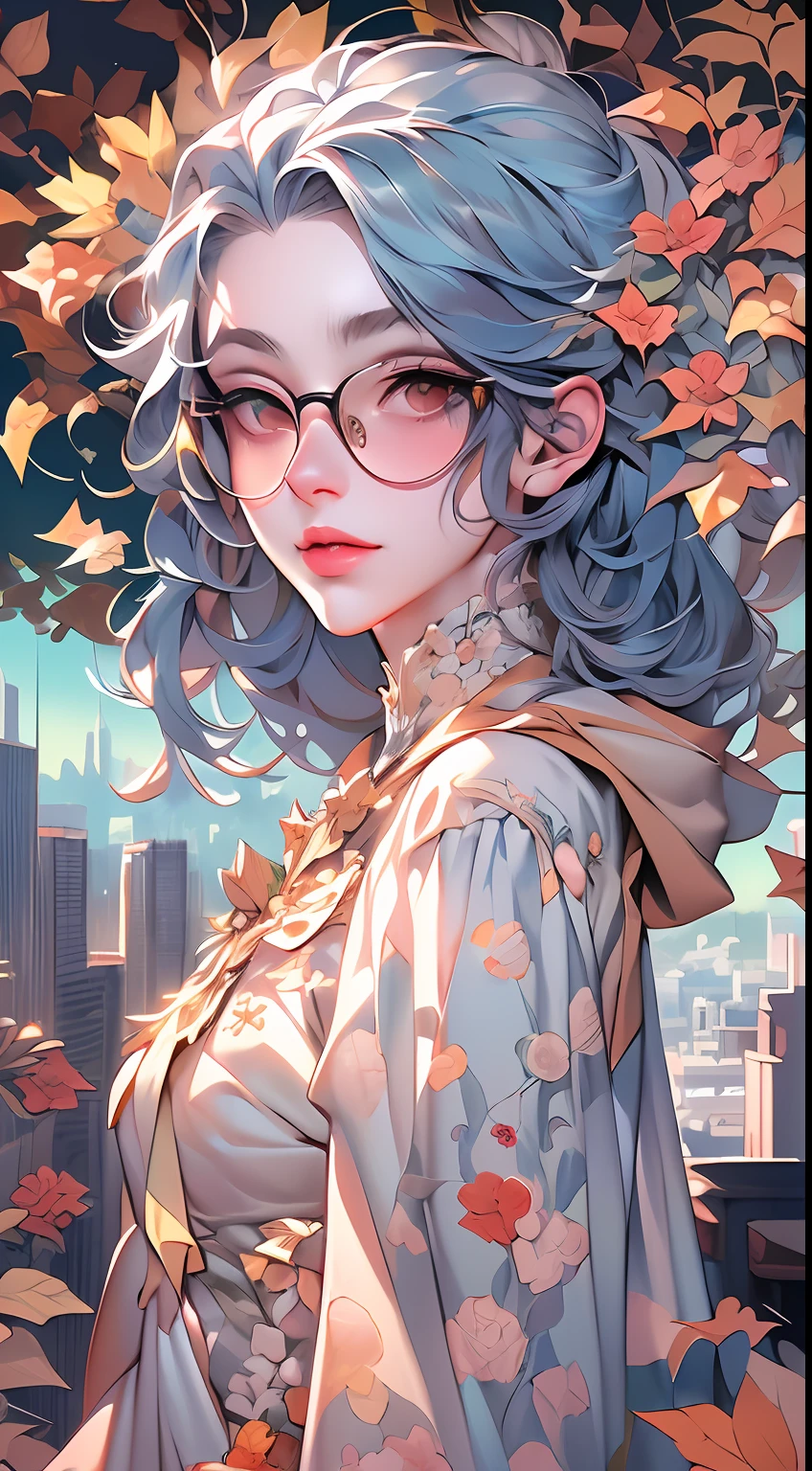 drawing of a woman with blue parted shoulder length hair and glasses with flowers in her hair,korean art nouveau anime, beautiful anime artwork, artgerm and james jean, anime art nouveau, beautiful anime art, the flower prince, a beautiful artwork illustration, detailed anime character art, digital art on pixiv, anime fantasy illustration, detailed digital anime art, beautiful fantasy anime, clean detailed anime art, 2 d anime style, decora inspired illustrations, inspired by Yumihiko Amano, anime girl with teal hair, anime style portrait, beautiful anime art style, portrait of jinx from arcane, manga art style, anime style illustration, anime art style, extremely fine ink lineart, black and white manga style, black and white line art, ink manga drawing, intense line art, pencil and ink manga drawing, intense black line art, in style of manga, exquisite line art, perfect lineart,exquisite line art, exquisite digital illustration, detailed digital drawing, black and white coloring, digital anime illustration, a beautiful artwork illustration, detailed matte fantasy portrait, beautiful,(Daylight,autumn, Best quality, 8k, Masterpiece :1.3)), Whole body, Long legs, Sharp focus :1.2, A pretty woman with perfect figure wearing smart haute couture dress :1.4, Slender abs :1.1, ((Dark brown hair, small breasts :1.2)), (White tight tshirt, Jean bib, Standing:1.2), ((Night city view, Rooftop:1.3)), Highly detailed face and skin texture, Detailed eyes, Double eyelid,( watercolor \(medium\), IrisCompiet:1.2),abstract background, fantasy, many colors, wind blowing,masterpiece, best quality, (extremely detailed CG unity 8k wallpaper), (best quality), (best illustration), (best shadow), absurdres, realistic lighting, (Abyss), beautiful detailed glow,clear face, clean white background, masterpiece, super detail, epic composition, ultra HD, high quality, extremely detailed, official art, uniform 8k wallpaper, super detail, efficient sub-pixels, subpixel convolution, luminous particl