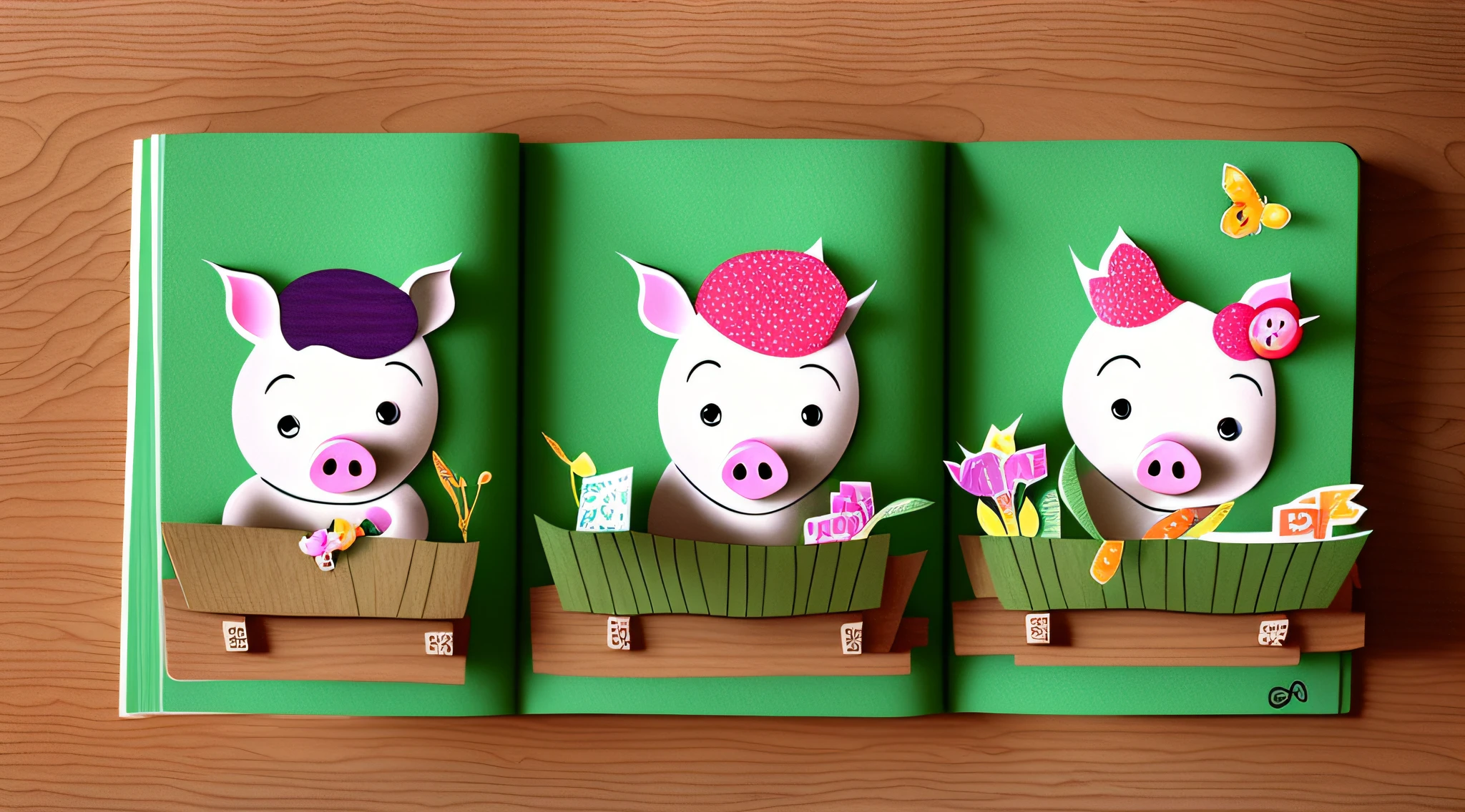 児童書、Three Little Pigs、illustratio、Illustration drawn on facing pages、​masterpiece