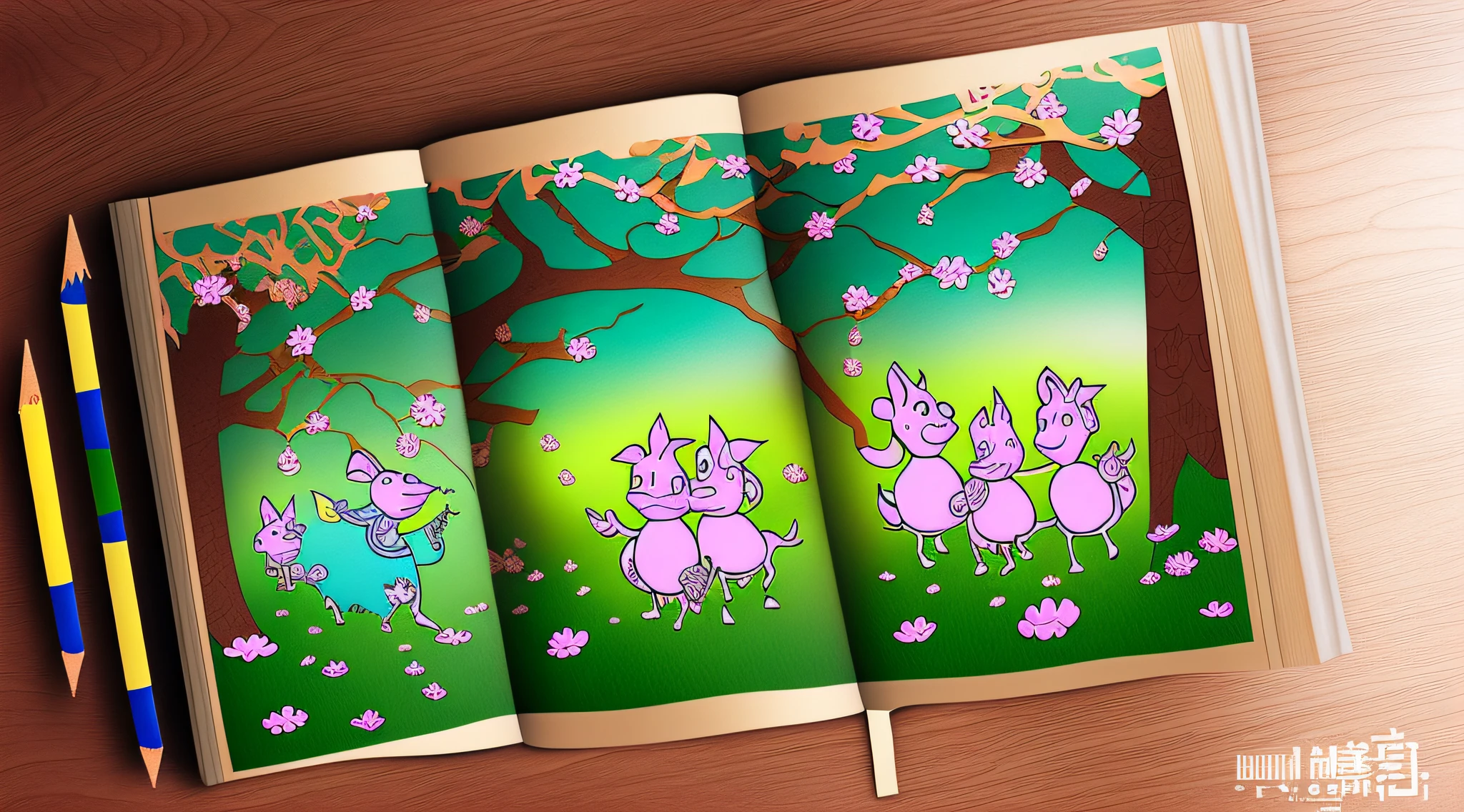 児童書、Three Little Pigs、illustratio、Illustration drawn on facing pages、​masterpiece