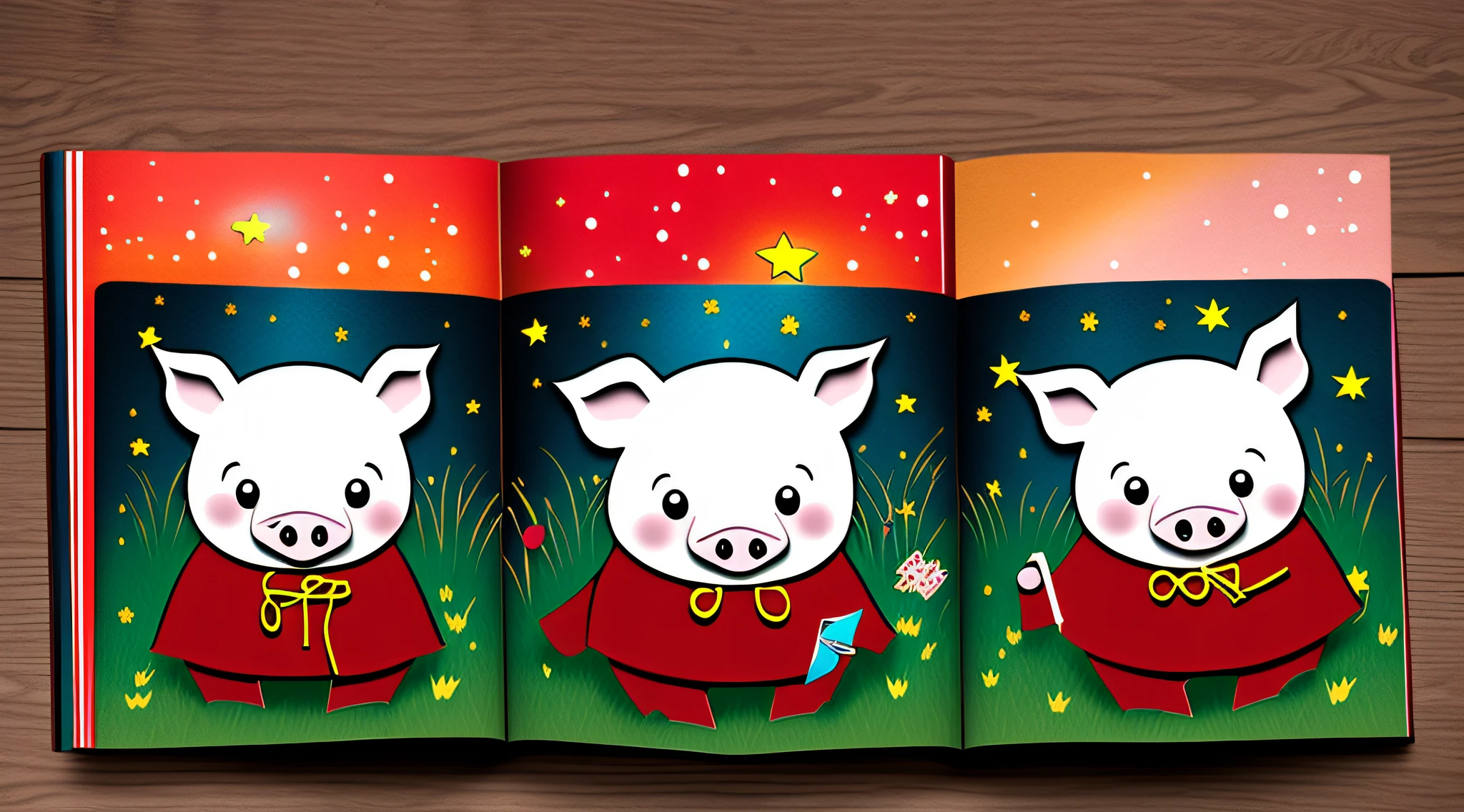 児童書、Three Little Pigs、illustratio、Illustration drawn on facing pages、masterpiece