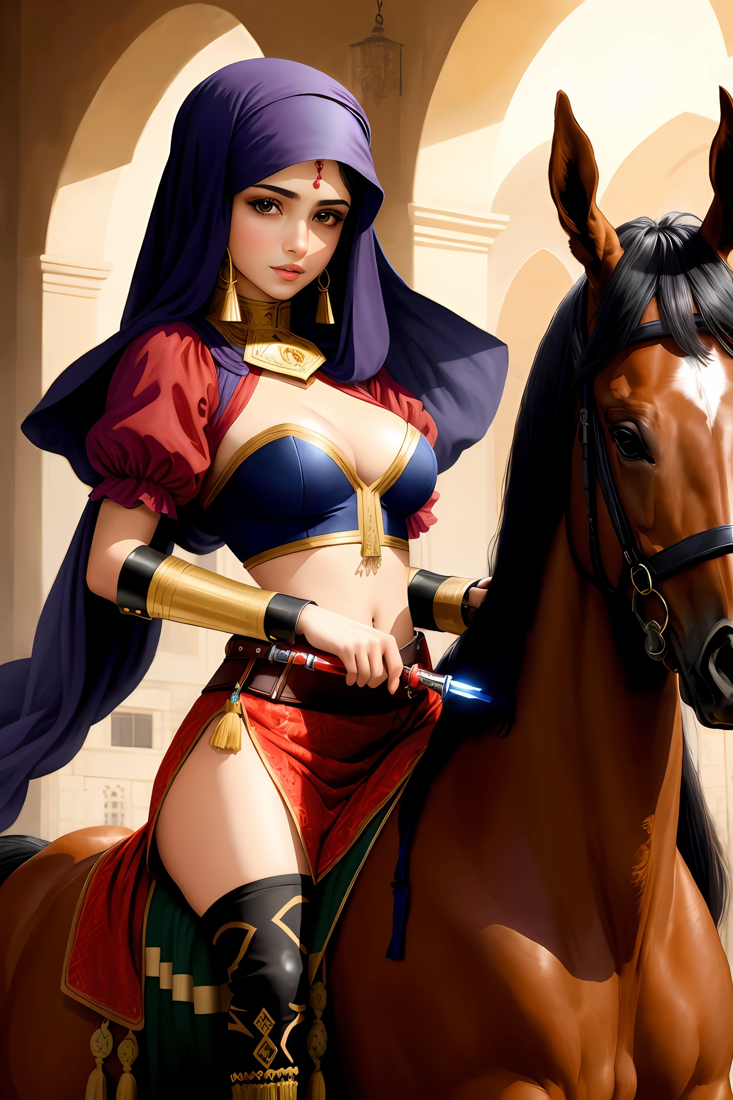 Seductive Arab girl on a horse with a saber , Sorcery