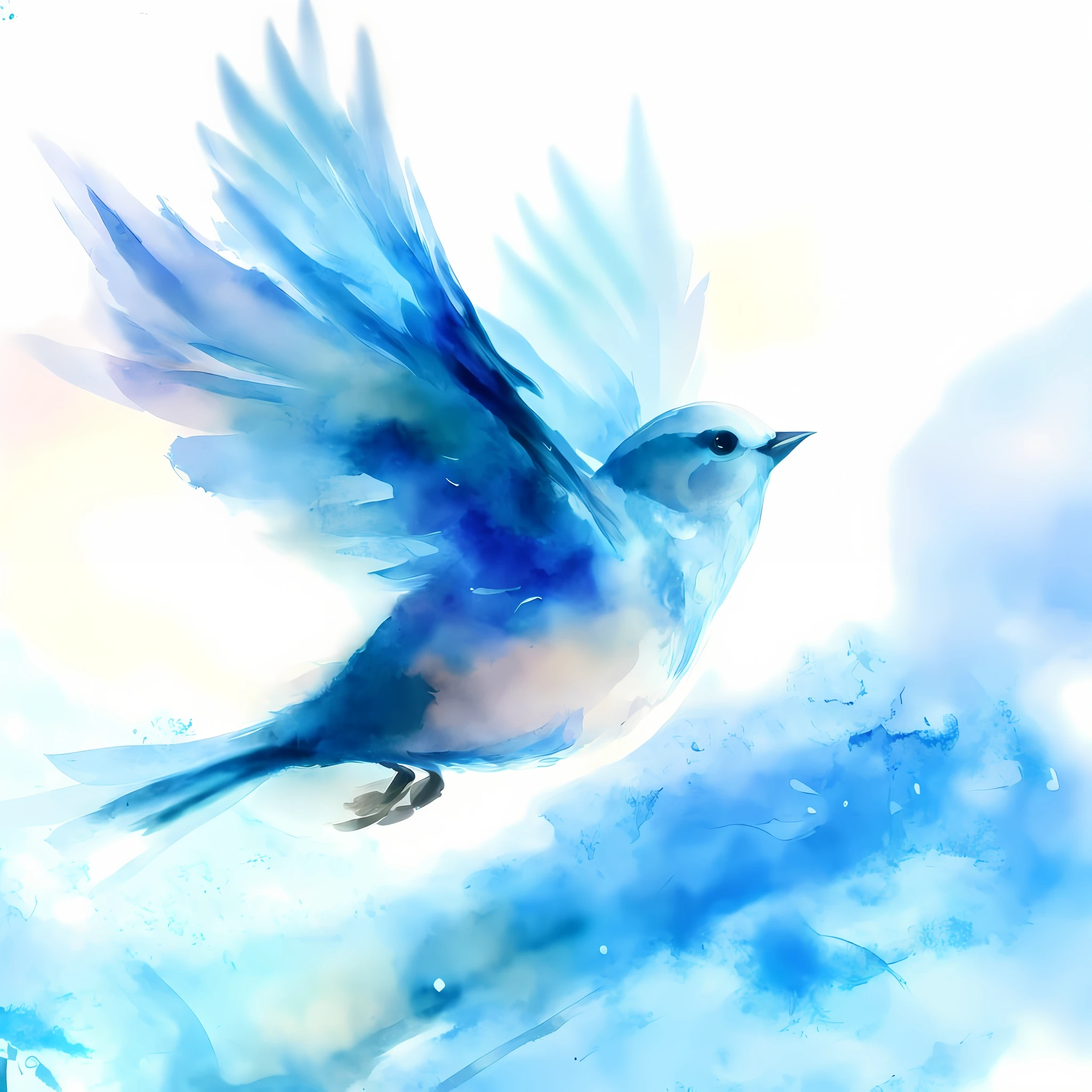 Drawing of a bird spreading its wings and flying in the sky, bluebird, Ophanim has bird feathers, watercolor digital painting, blue phoenix bird, Beautiful Art, beautiful gorgeous digital art, Water Paint Art, Outstretched wings, beautiful artwork, Beautiful digital art, surrealistic bird, Very beautiful digital art, digital watercolor painting, Watercolor style, by Paul Bird