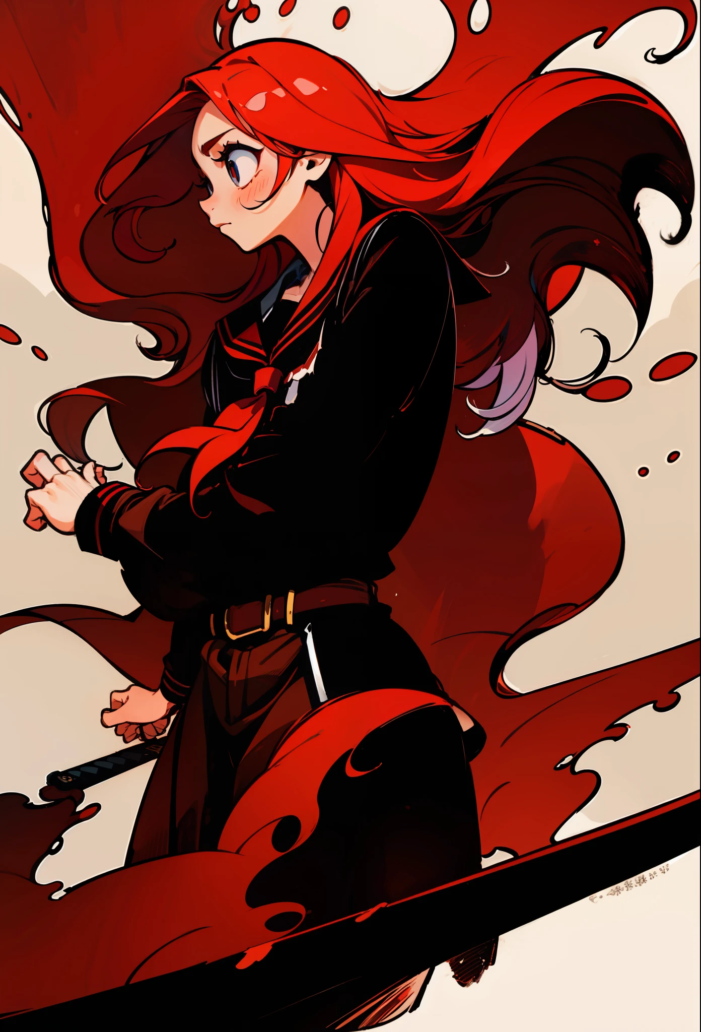 Red-haired, students, school uniformss, Passion, schools, Long-haired, Wooden sword, Schoolboy