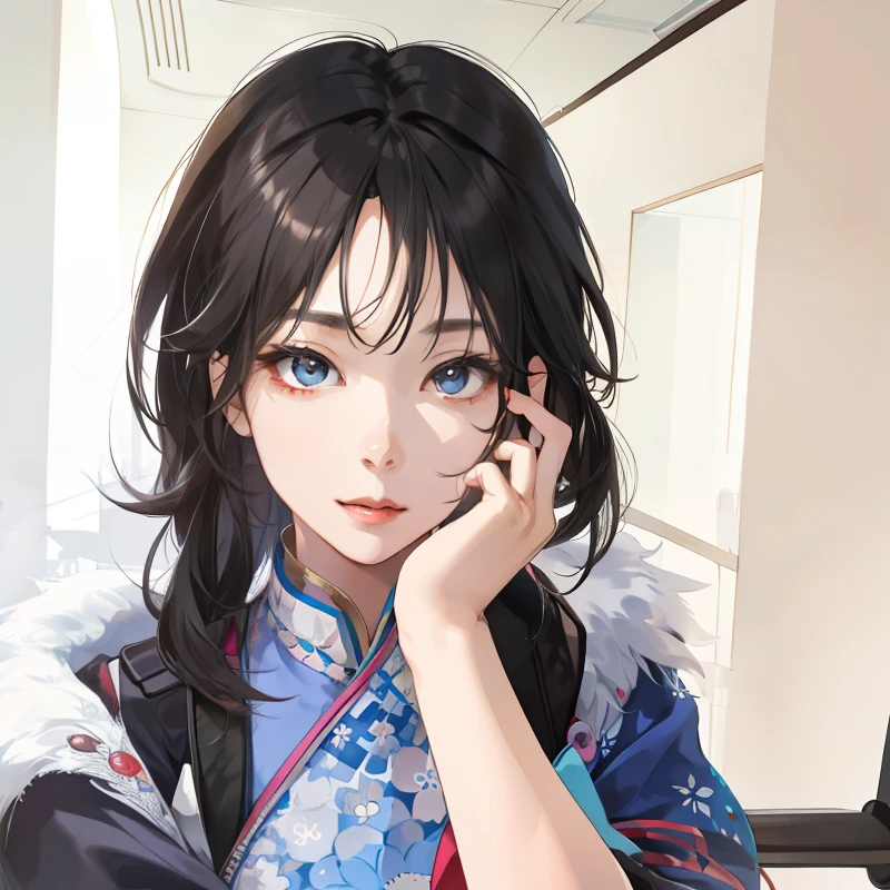 （absurderes，A high resolution，ultra - detailed），1girl，a matural female，Fine eyes and detailed face，Extremely detailed CG unity 8k wallpaper，intricately details，BREAK，Kaleidoscopic image、Symmetrical pattern、vivd colour、geometric shapes、flattering design、optical illusions、Dynamic composition BREAK、The art of pantomime、Expressive body language、Silent storytelling、Evocative gestures、Visual storytelling