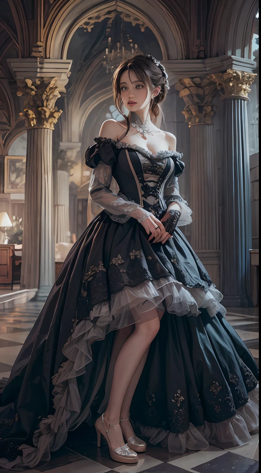(8K, RAW photos, best qualtiy, tmasterpiece:1.2),(realisticlying, photograph realistic:1.4)
ta costume,Lace, Aerith Gainsborough, The upper part of the body, undergarments,exposed bare shoulders, do lado de fora, Old castle, high high quality, Adobe Lightroom, highdetailskin, looking at viewert,