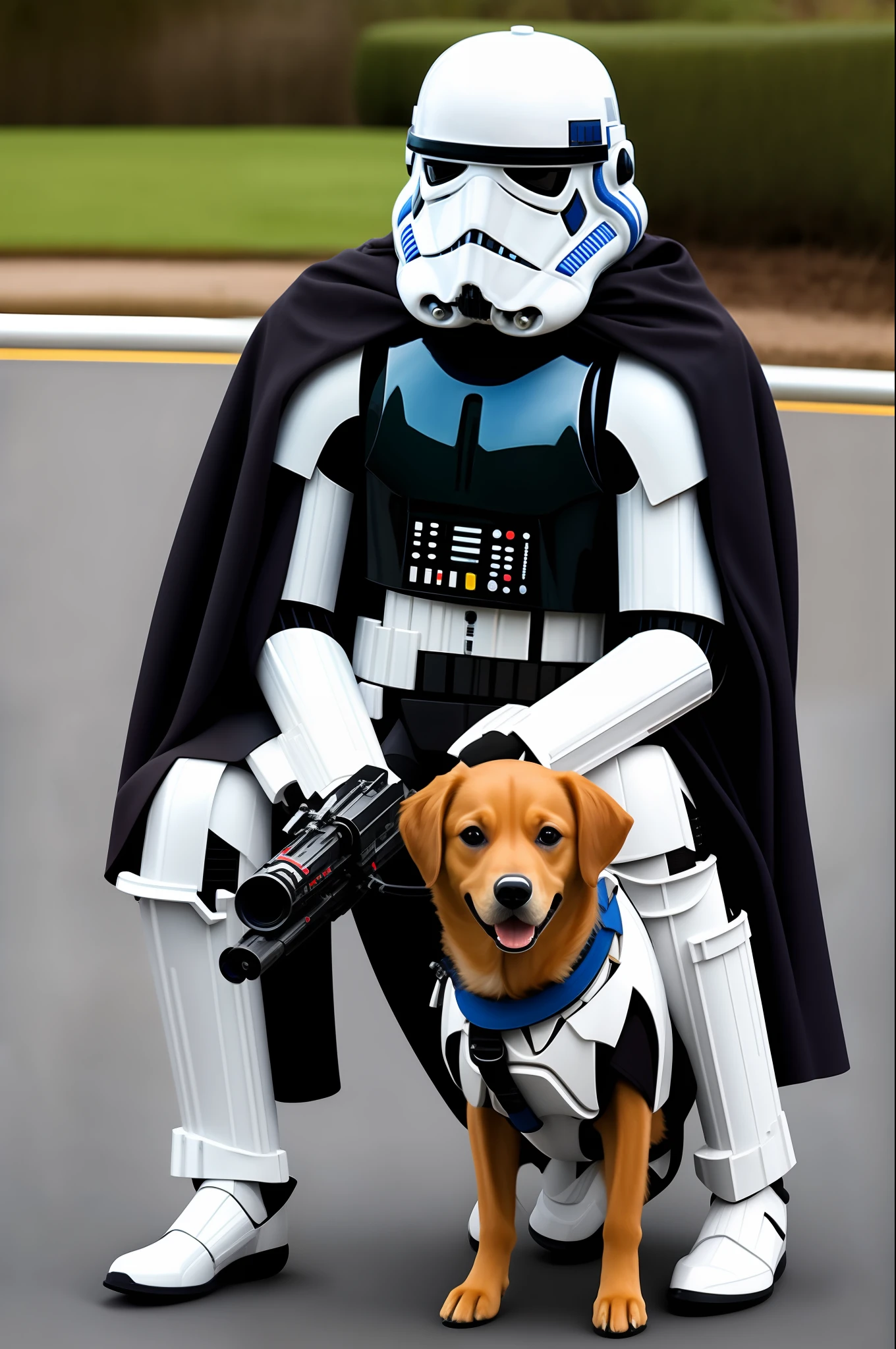 Stormtroopers, star wars, one man with a little dog