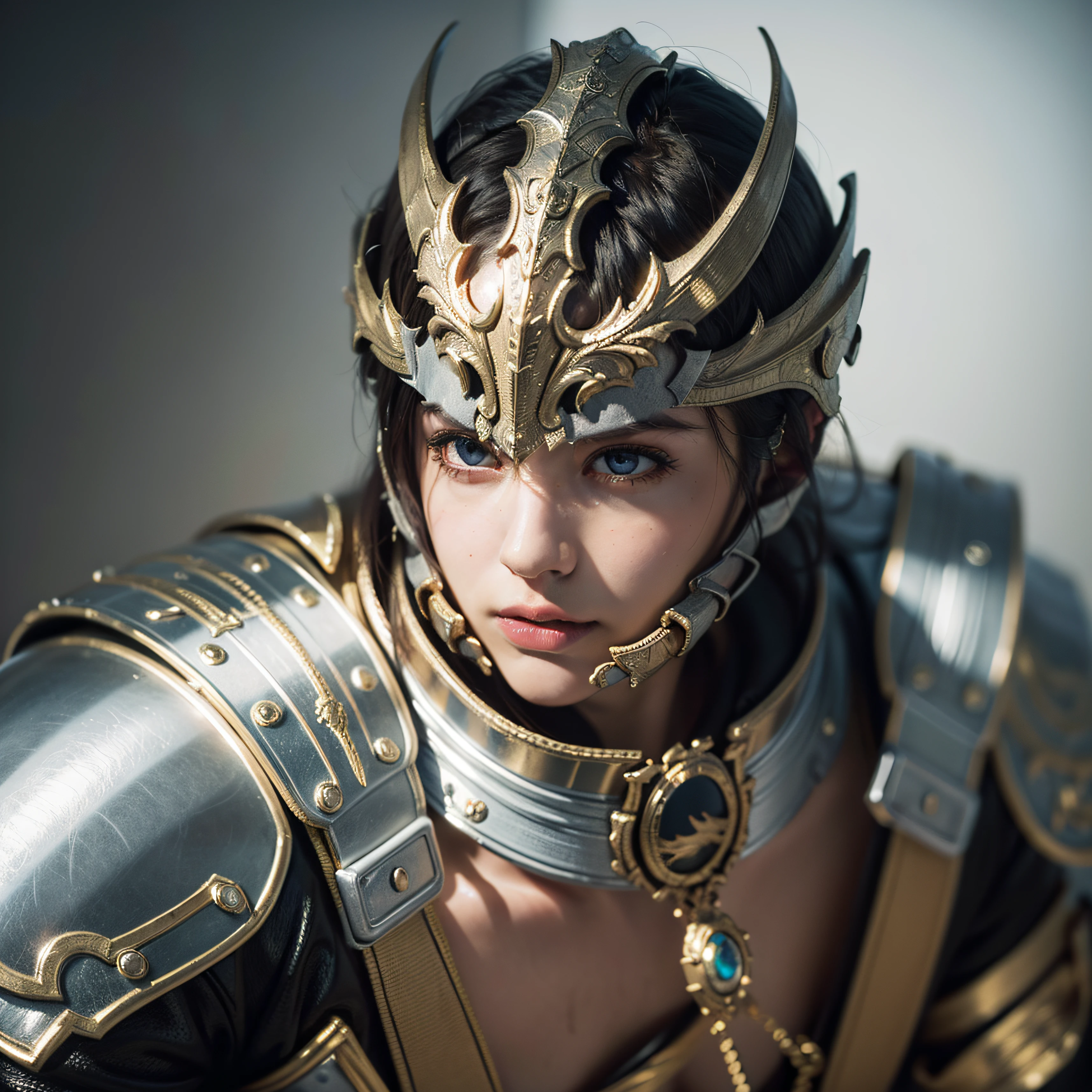 ((Realistic lighting, best qualtiy, 8k, tmasterpiece:1.3)), red armor，male people，Helmet mask，Domineering eyes，