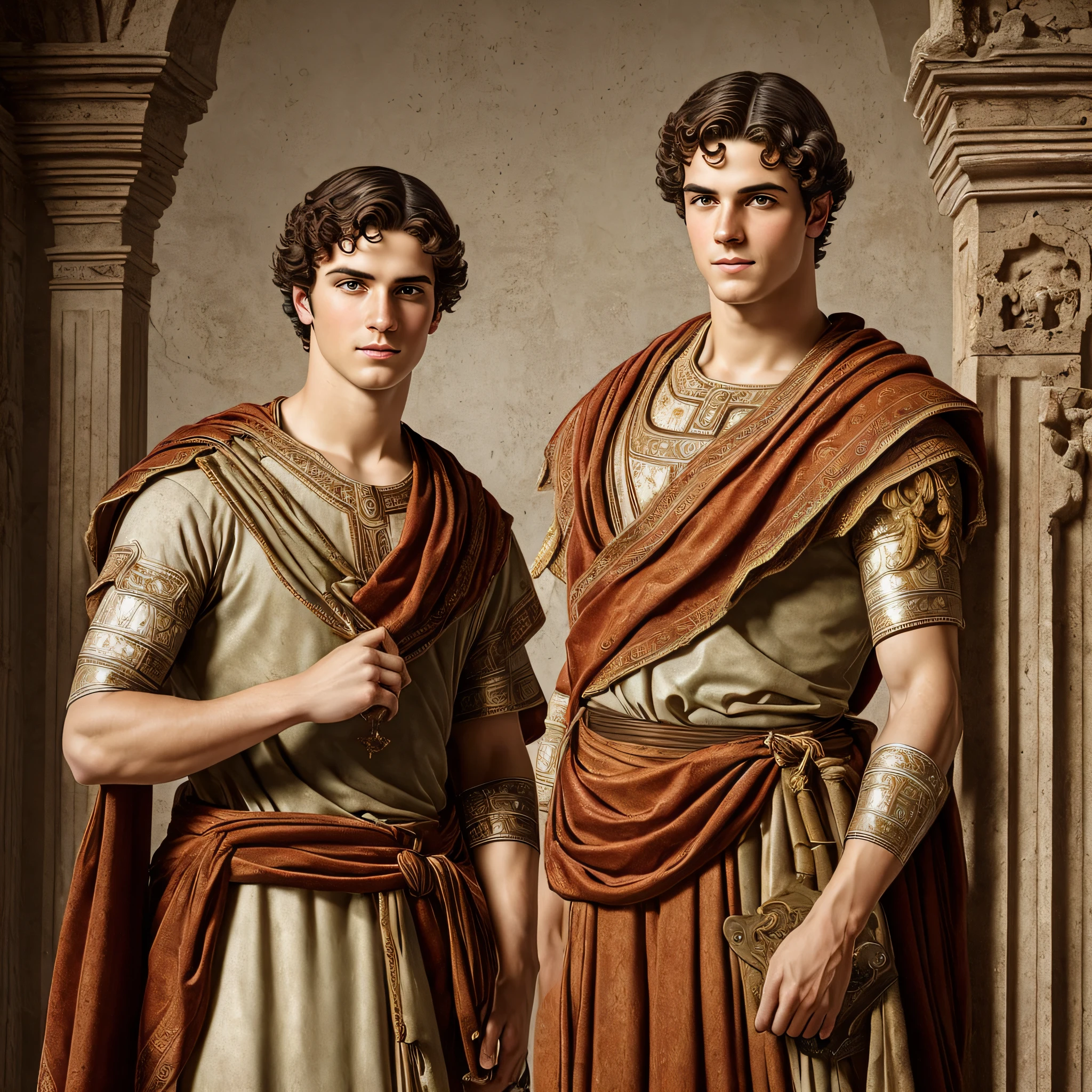 strikingly handsome young man with detailed period clothing and accessories of first century italy in the style of roman portraiture discovered at pompeii