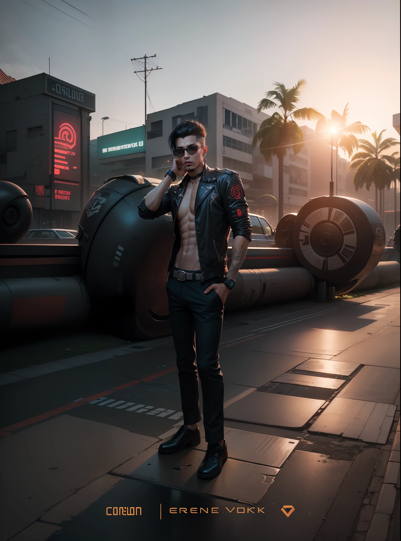 Change background to cyberpunk city, handsome boy, realistically captured