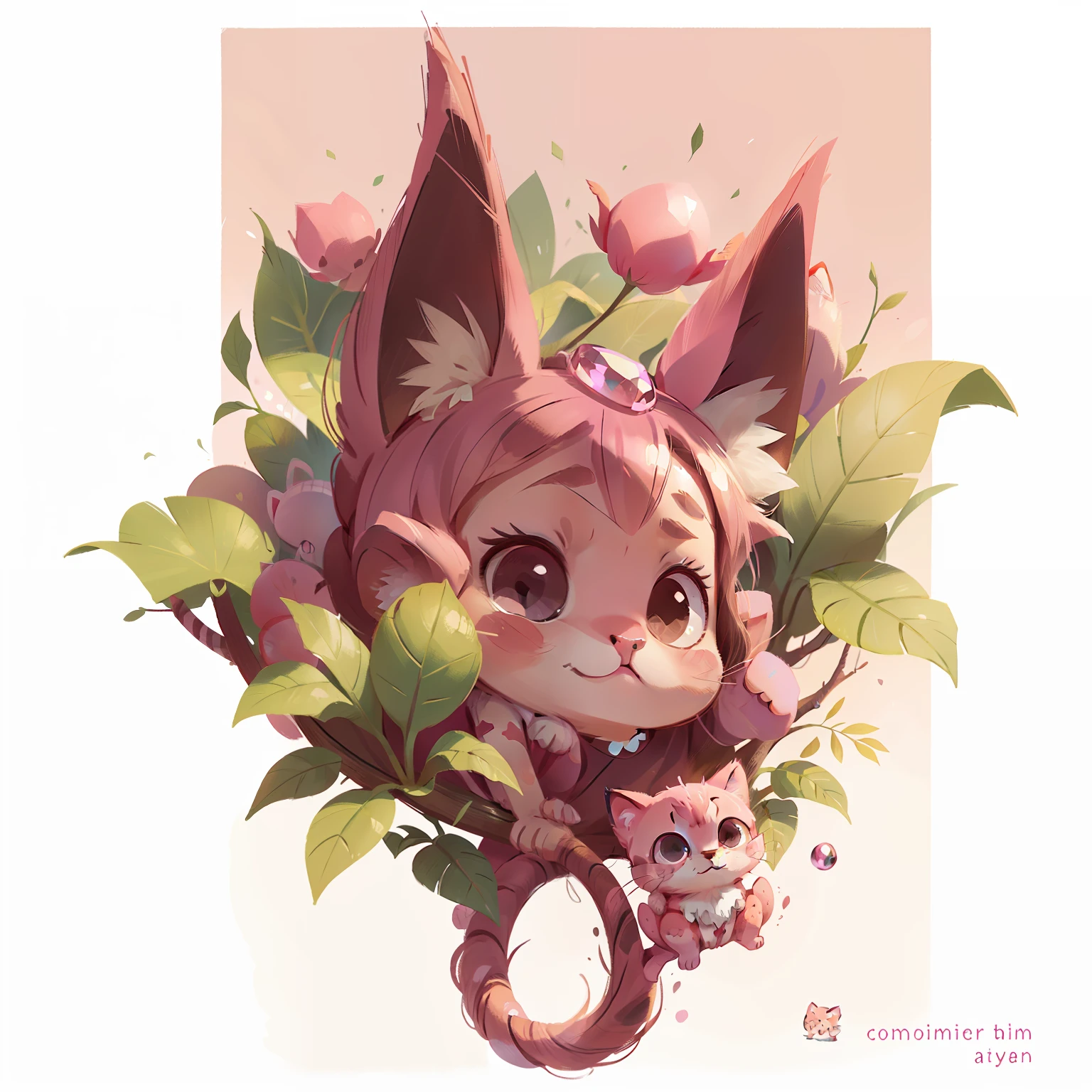 Pink cute kitten,There are gemstones on the head,Lovely big eyes deep,Small-eared cats