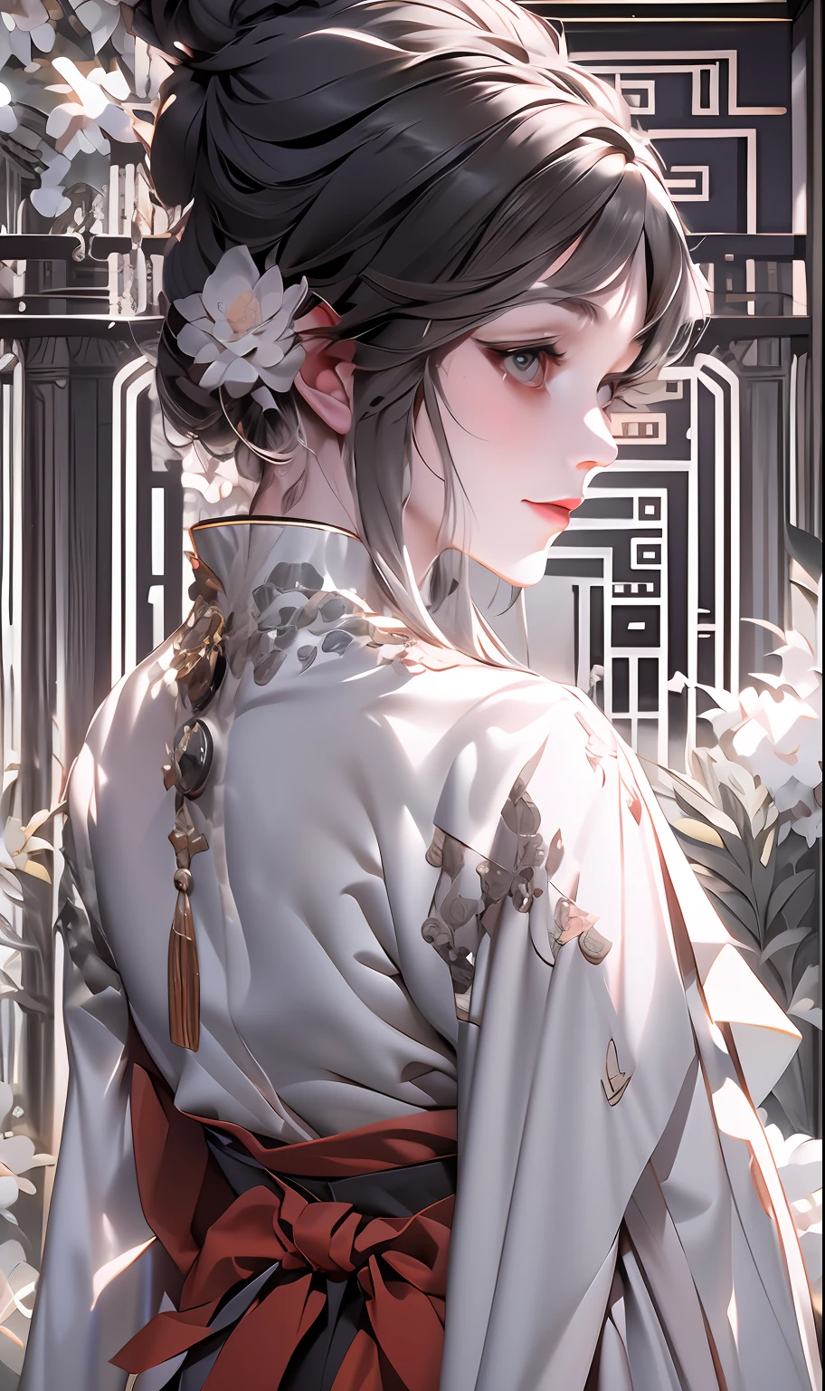 A girl, ancient Chinese costume, sunshine, clear face, clean white background, masterpiece, super detail, epic composition, ultra HD, high quality, extremely detailed, official art, uniform 8k wallpaper, super detail, beautiful line art, detailed manga style, extremely fine ink lineart, black and white manga style, black and white line art, ink manga drawing, intense line art, pencil and ink manga drawing, intense black line art, in style of manga, exquisite line art, perfect lineart,exquisite line art, exquisite digital illustration, detailed digital drawing, black and white coloring, digital anime illustration, a beautiful artwork illustration, detailed matte fantasy portrait, beautiful line art, great digital art with details, goddess. extremely high detail, 4k detailed digital art, stunning digital illustration, digital fantasy illustration,((Best quality)), ((masterpiece)), (detailed:1.4), 3D, an image of a beautiful female,HDR (High Dynamic Range),Ray Tracing,NVIDIA RTX,Super-Resolution,Unreal 5,Subsurface scattering,PBR Texturing,Post-processing,Anisotropic Filtering,Depth-of-field,Maximum clarity and sharpness,Multi-layered textures,Albedo and Specular maps,Surface shading,Accurate simulation of light-material interaction,Perfect proportions,Octane Render, Two-tone lighting,Wide aperture,Low ISO,White balance,Rule of thirds,8K RAW