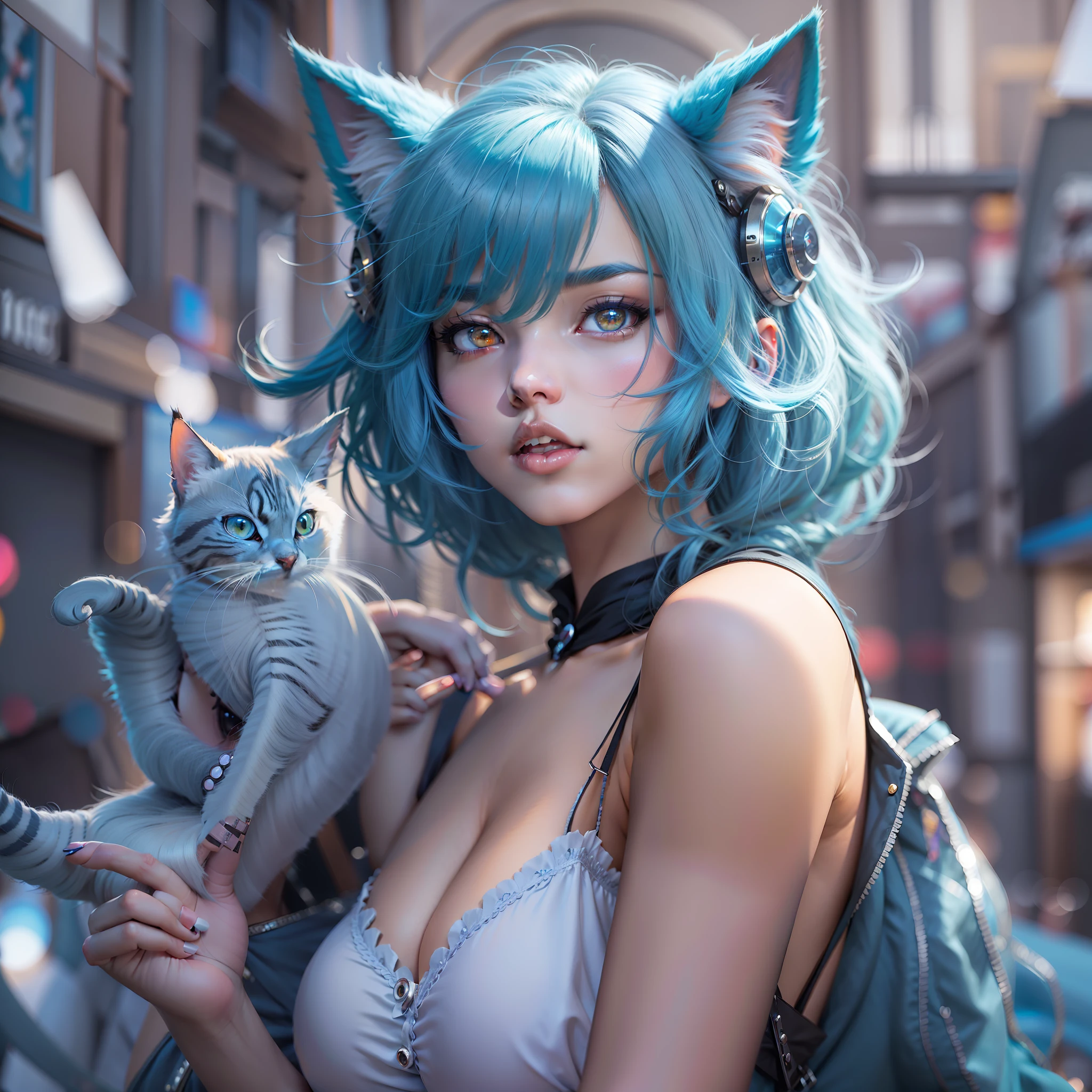 Anime - style image of sexy woman with blue hair and cat ears, Extremely detailed Artgerm, seductive anime girls, 3D CGI anime fantasy artwork, 8K high quality detailed art, advanced digital anime art, Fanart Meilleure ArtStation, WLOP et Artgerm, 8k octae render photo, wlop glossy skin