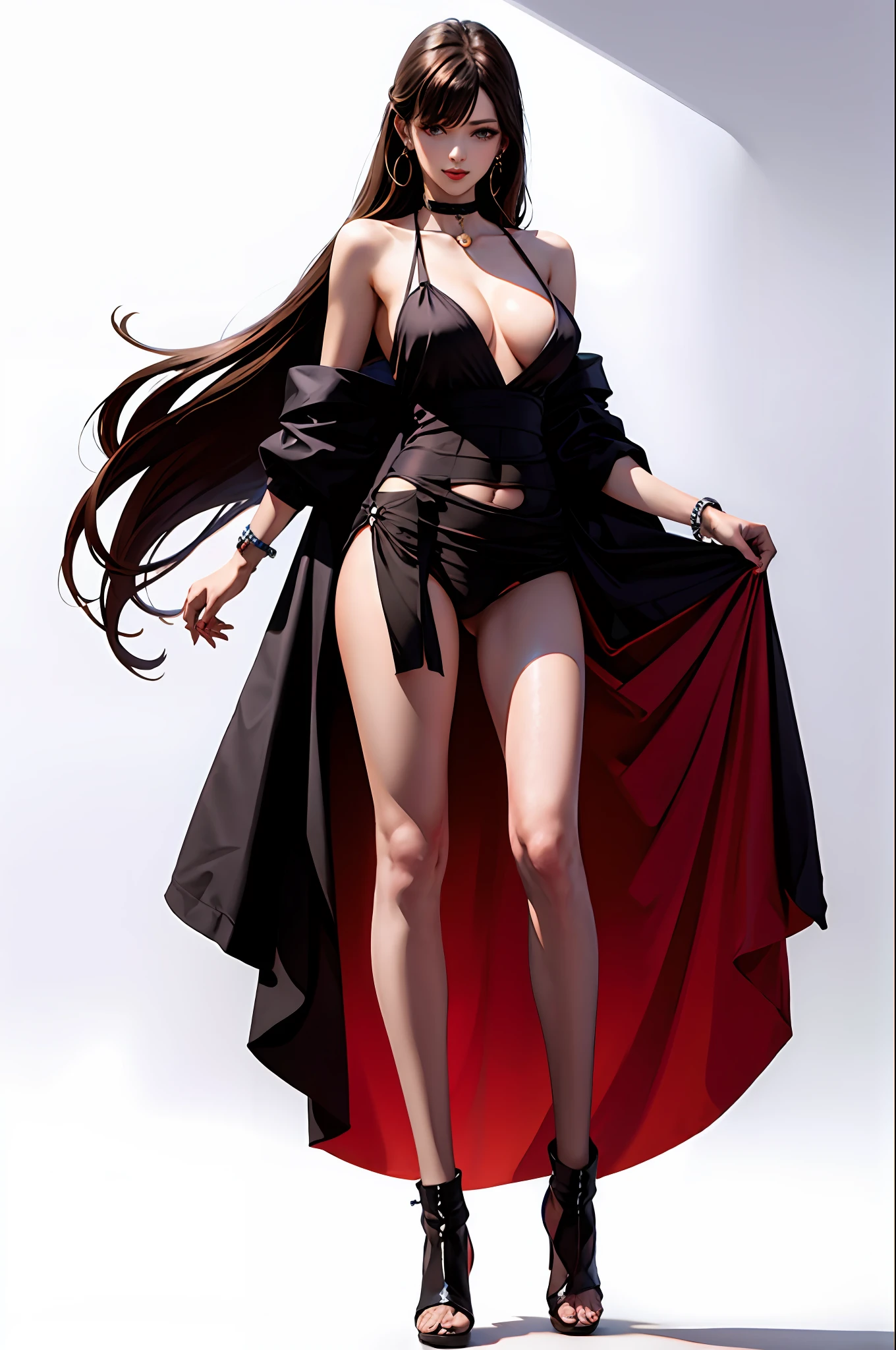 Best quality、tmasterpiece、A high resolution、fully body pose,1girll、Sheer silk porcelain dress、Full body like,Nice face、hair adornments、looking at viewert、ssmile、Long shirt、hair adornments、choker necklace、jewely、long whitr hair、耳Nipple Ring、pretty face、On the body、Tindal effect、hentail realism、Shadow Studio、edge lit、bicolor lighting、(highdetailskin:1.2)、8K, Ultra HD、Digital SLR、softlighting、high high quality,Volumetriclighting,photore,High resolution 4K,8K,blur backgroun