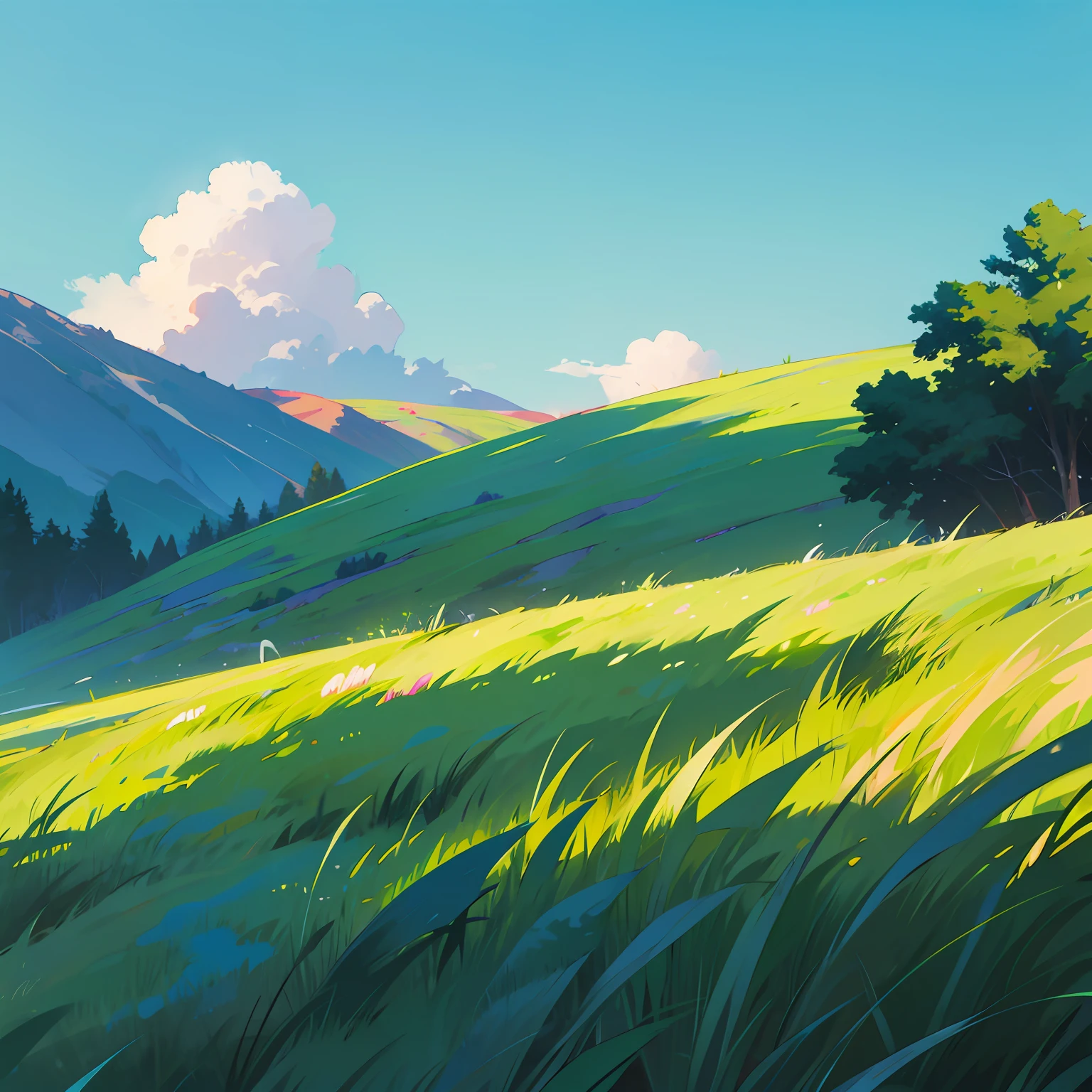 summer blue sky light green grass hill --auto