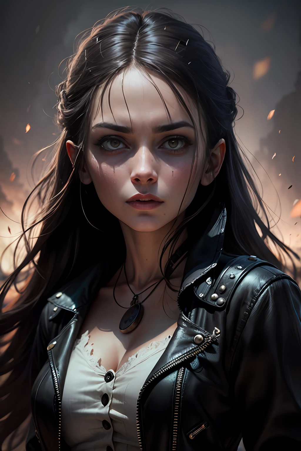 Portrait of a horror woman with white eyes on a dark ominous background --auto