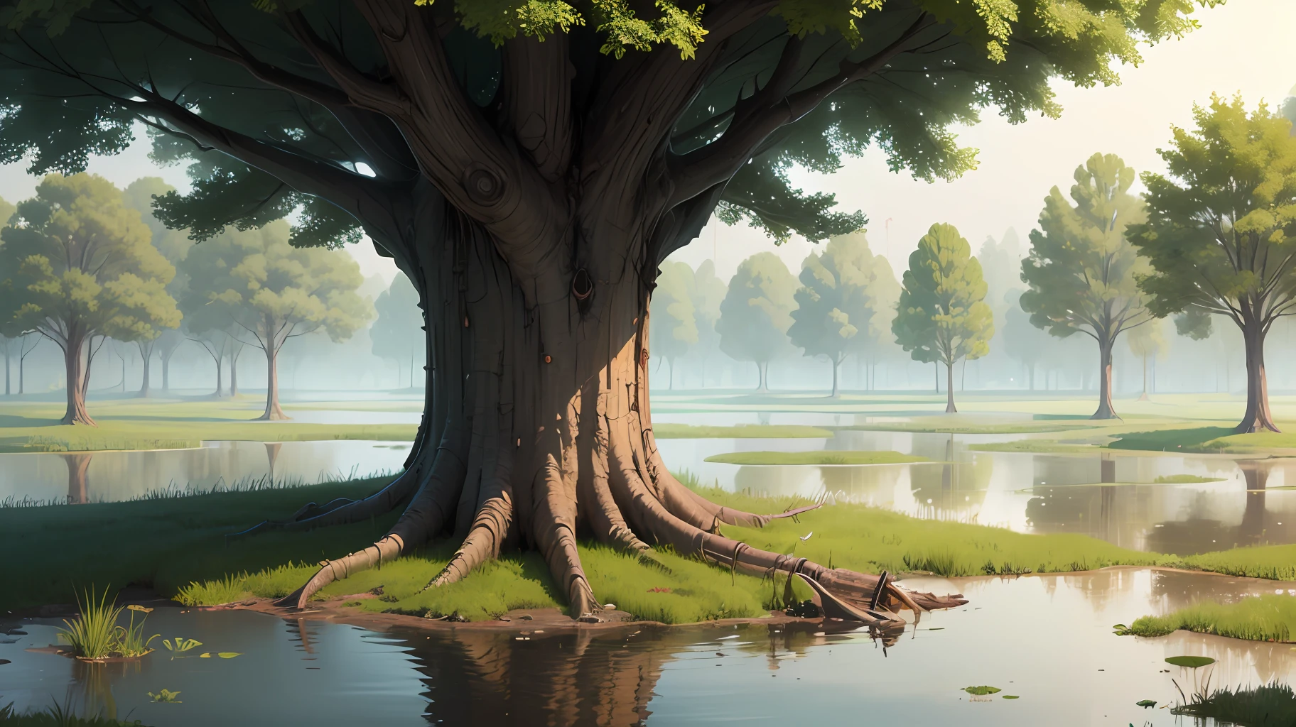 A huge locust tree in a swamp --auto