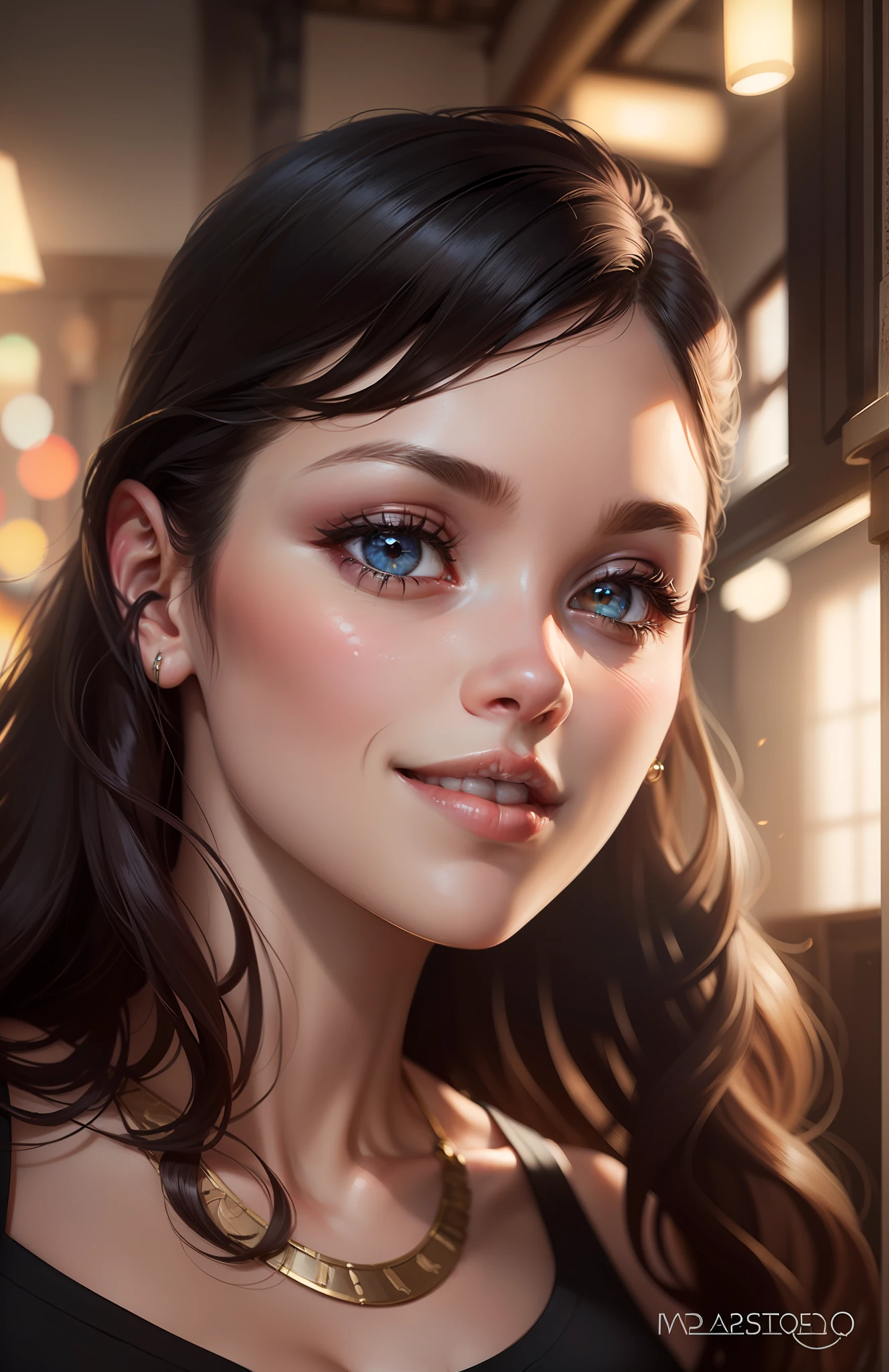 ((Best quality, 8k, Masterpiece :1.3)), 1girl, beautiful woman with emphasis on slim abs: 1.3, (casual hairstyle, big breasts: 1.2), casual wear: 1.2, interior, ultra-detailed face, delicate eyes, double eyelids, soft breasts, smile, exposed cleavage