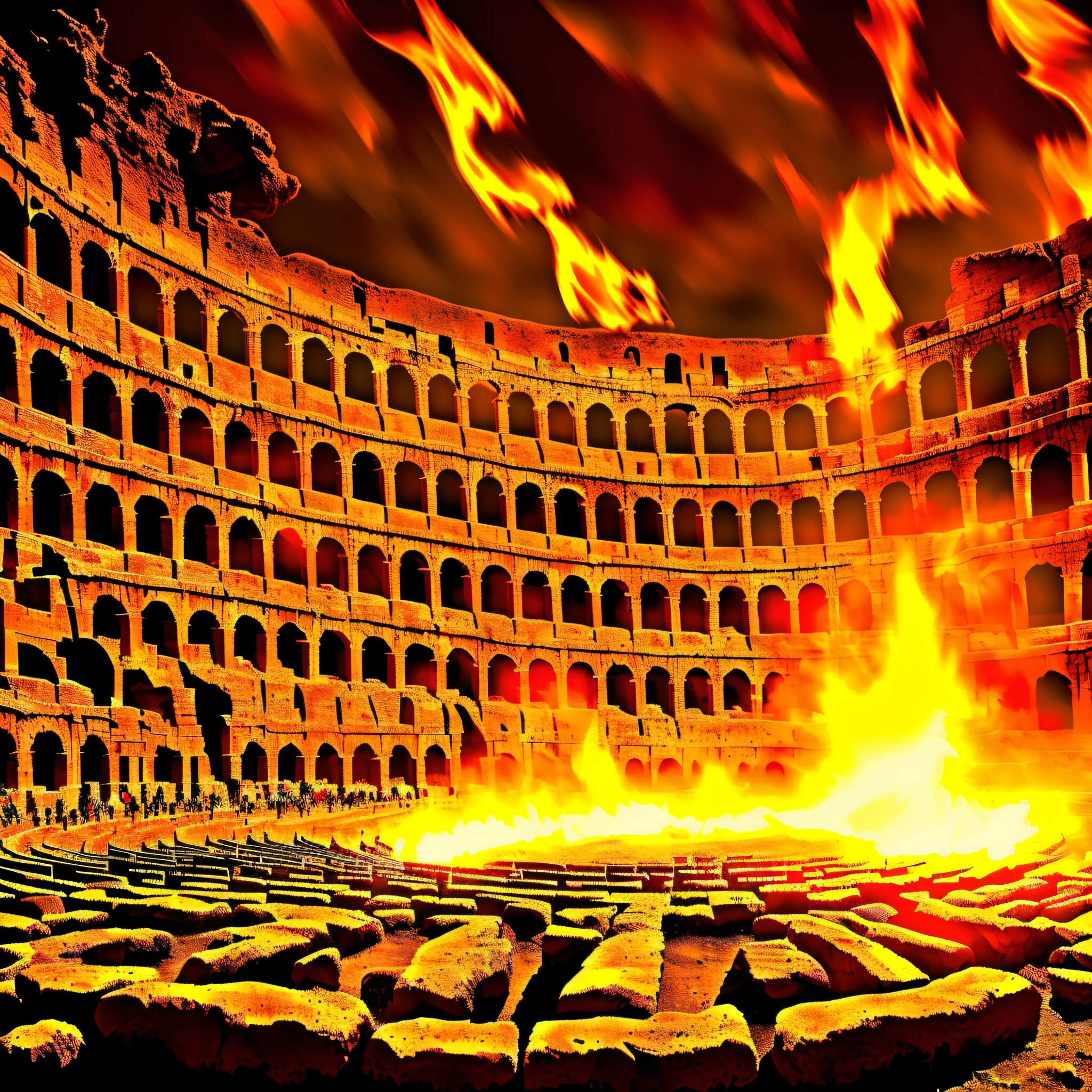 Ancient Greek atlas of the god fire dragon gold fire earth life in the Roman coliseum --auto