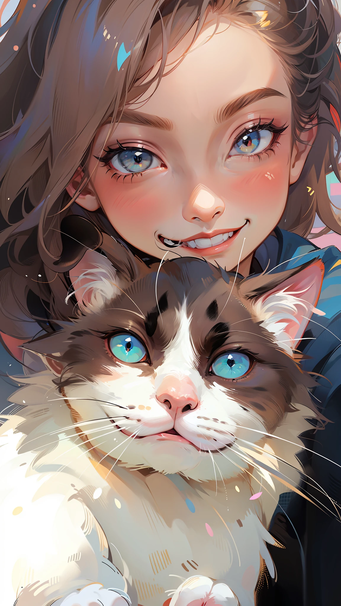 A girl smiles and hugs a cat, big cheeks holding her cat, grumpy cat smiling ear to ear, Profile picture, there is a cat next to her, cat photo, woman / cat hybrid, exclusive, beautiful grumpy girl, very beautiful cute catgirl, Grumpy cat, the cat is smiling, blackpink jennie, unknown artist, smileeeeeee