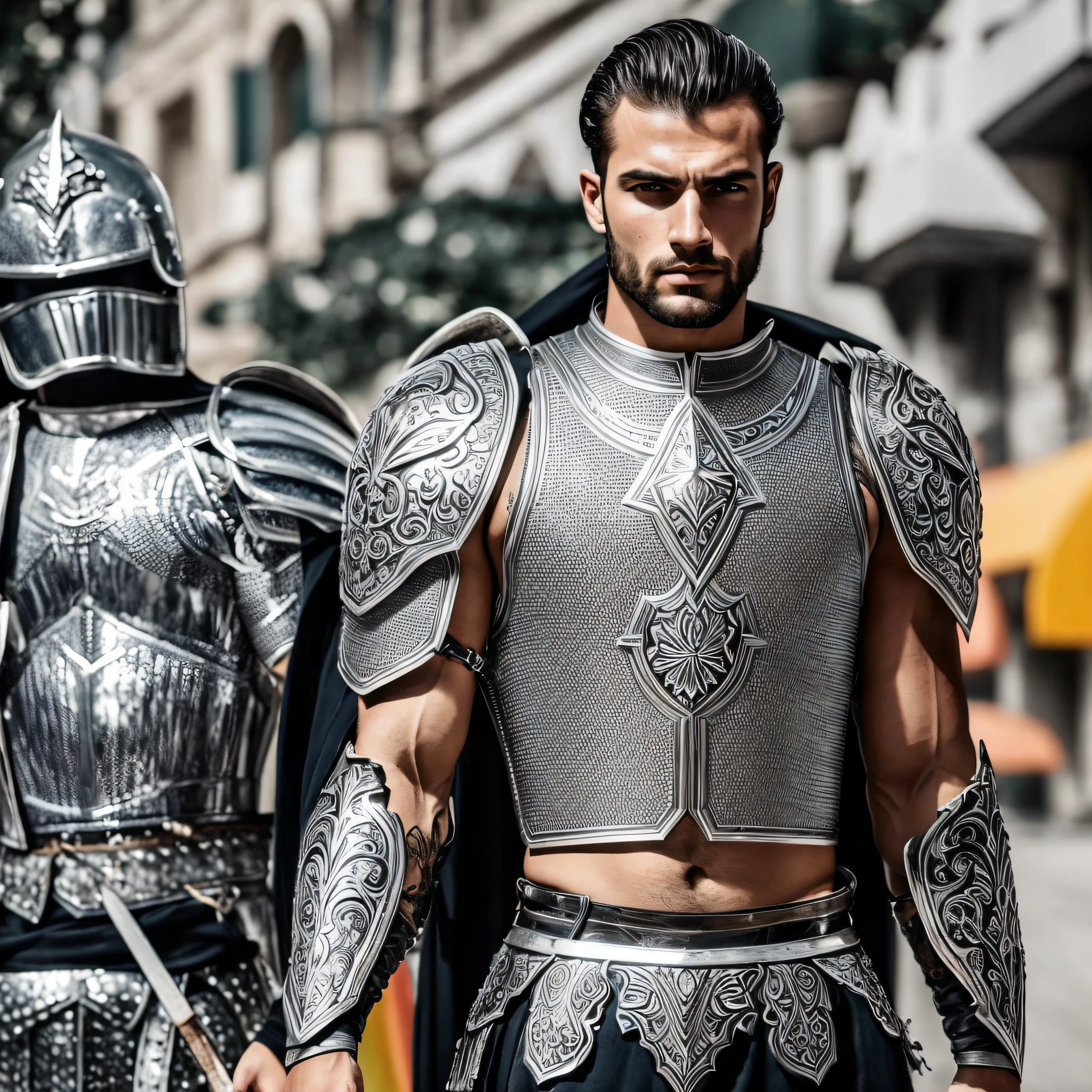 Gigachad gonzalo gubero bobadilla musculoso com cara de shakira, beautiful Roman warrior A photograph of a flat silver armor made of white titanium and some crystal , Rainbow of RGB LEDs , Traje de Energia , gradiente , elegante , para homens , Minimalismo moderno , linhas de baixo poli , punk core , sonhador , Colouring , distopia , divino , misterioso , Pose curvada , Posar , Pose de moda