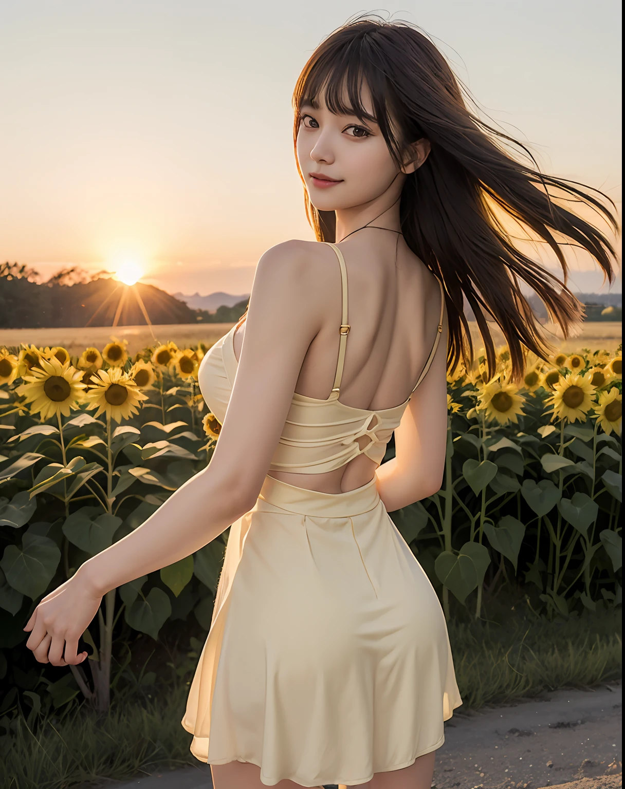 (((full bodyesbian))), zydG, 1girl, More skin, toView, brown-eyed, (Shorthair with bangs:1.2), (middlebreast:1.0), (medium areolae:0.8),
(Photorealsitic:1.4), (Top image quality:1.0), (超A high resolution:1.0), 8K, RAW Photography, (masterpiece:0.2), (pureerosface_v1:0.5)、(Raw photography:1.2)、(Photorealsitic:1.4)、(masterpiece:1.3)、(top-quality:1.4)、dream-like、(A detailed eye)、(detailed facial features)、(detailed clothes features)、skin tightening、(shinny skin)、(Slender girl)、(Slim Girl)、1girl in、独奏、cute little、Innocent、smlie、Virtual Girl - Aim、(Medium chest)、bangss、straight haired、long、A dark-haired、Black eye、Crystal Pendant、Longer dress、(Floating hair:1.6)、(Pasture)、(Horses from afar)、(Evening glow)、 (the golden hour:1.6), (Back lighting:1.2), (Natural light from behind:1.4)、zydG, 1girl in, More skin, toView, Brown-eyed, (Shorthair with bangs:1.2), (middlebreasts:1.0), (medium areolae:0.8), (Photorealsitic:1.4), (Top image quality:1.0), (超A high resolution:1.0), 8K, Raw photography, (masterpiece:0.2), (pureerosface_v1:0.5)、2girls、full body Esbian、8K、Raw photography、top-quality、masterpiece、realisitic、Photorealsitic、Sexy costumes、a miniskirt。Beautiful sunset overlooking a sunflower field、Smiling 22-year-old standing there、The image of a female college student in Japan shines.、Short skirt swaying in the wind。