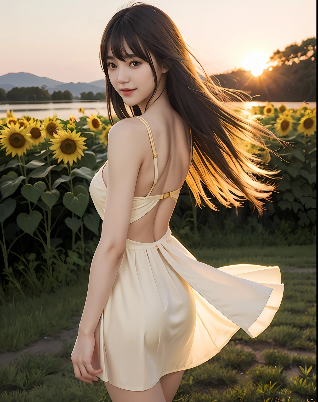(((full bodyesbian))), zydG, 1girl, More skin, toView, brown-eyed, (Shorthair with bangs:1.2), (middlebreast:1.0), (medium areolae:0.8),
(Photorealsitic:1.4), (Top image quality:1.0), (超A high resolution:1.0), 8K, RAW Photography, (masterpiece:0.2), (pureerosface_v1:0.5)、(Raw photography:1.2)、(Photorealsitic:1.4)、(masterpiece:1.3)、(top-quality:1.4)、dream-like、(A detailed eye)、(detailed facial features)、(detailed clothes features)、skin tightening、(shinny skin)、(Slender girl)、(Slim Girl)、1girl in、独奏、cute little、Innocent、smlie、Virtual Girl - Aim、(Medium chest)、bangss、straight haired、long、A dark-haired、Black eye、Crystal Pendant、Longer dress、(Floating hair:1.6)、(Pasture)、(Horses from afar)、(Evening glow)、 (the golden hour:1.6), (Back lighting:1.2), (Natural light from behind:1.4)、zydG, 1girl in, More skin, toView, Brown-eyed, (Shorthair with bangs:1.2), (middlebreasts:1.0), (medium areolae:0.8), (Photorealsitic:1.4), (Top image quality:1.0), (超A high resolution:1.0), 8K, Raw photography, (masterpiece:0.2), (pureerosface_v1:0.5)、2girls、full body Esbian、8K、Raw photography、top-quality、masterpiece、realisitic、Photorealsitic、Sexy costumes、a miniskirt。Beautiful sunset overlooking a sunflower field、Smiling 22-year-old standing there、The image of a female college student in Japan shines.、Short skirt swaying in the wind。