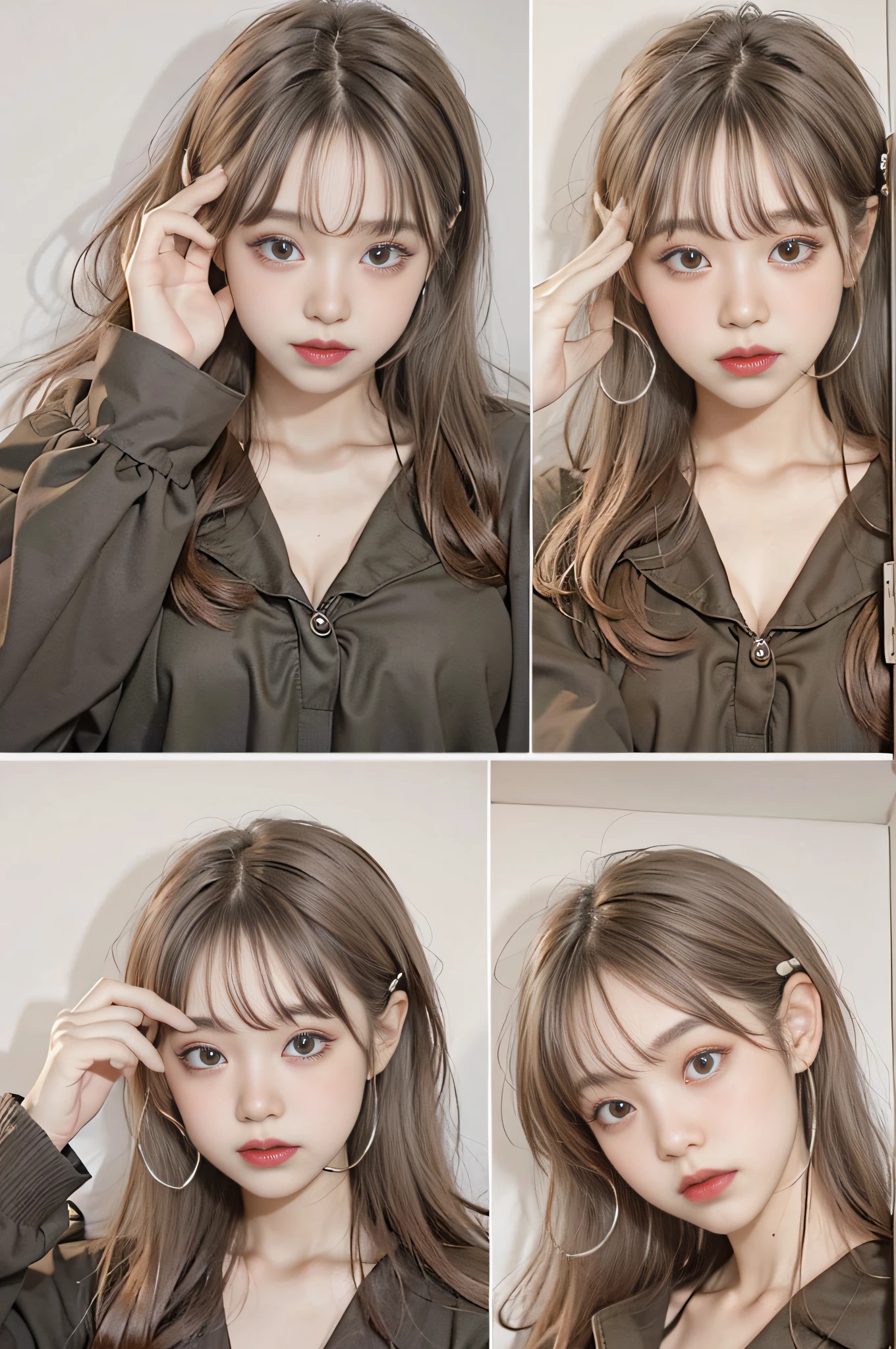 Top image quality、Raw photography、超A high resolution、18 year old cute Korean、Shooting for one person only、big round chest、Camisole、skirt by the、Shiny hair、Beautiful Eyes of Details、very elongated eyes、Beautiful eyelashes、Beautiful double eyelids、eyeshadows、耳Nipple Ring、Close-up shooting of breasts、Wall on grey background