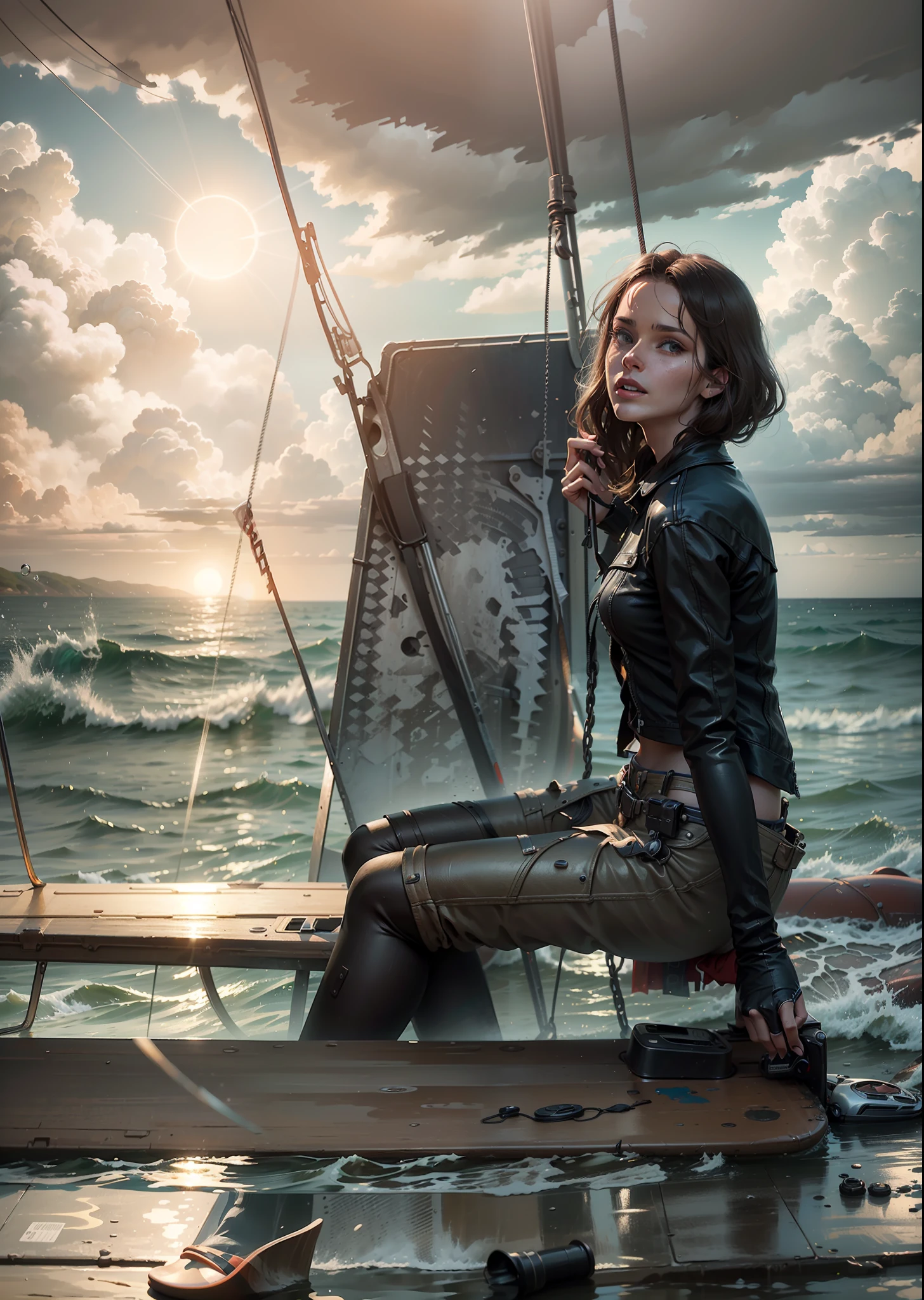 20-year-old Czech car Škoda comes out of the sea to the shore, Breaking the waves, Photorealistic, Highly detailed, Octane Render, Solar atmosphere, Stempunk, dieselpunk look, Photorealistic, Highly detailed, Octane Render, Solar atmosphere