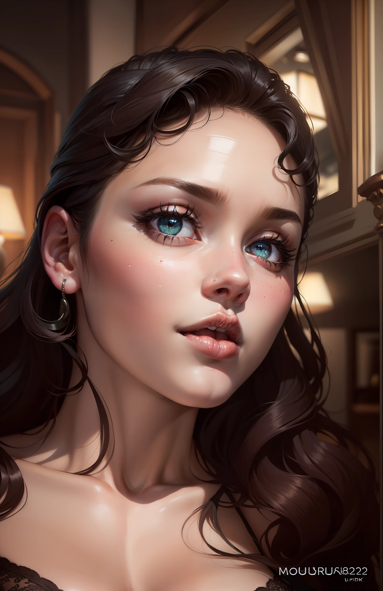 (Best Quality, 8k, 32k, Masterpiece, UHD:1.3), (Photo of Attractive Woman), 1 Girl, (super huge Boobs:1.2), (short wavy hair), Abs, Perfect Body, Ultra Detailed Face, Detailed Lips, Fine Eyes, double eyelids, pajamas, on the bed, (seductive), ((aroused:1.5)), ((areolae slip))