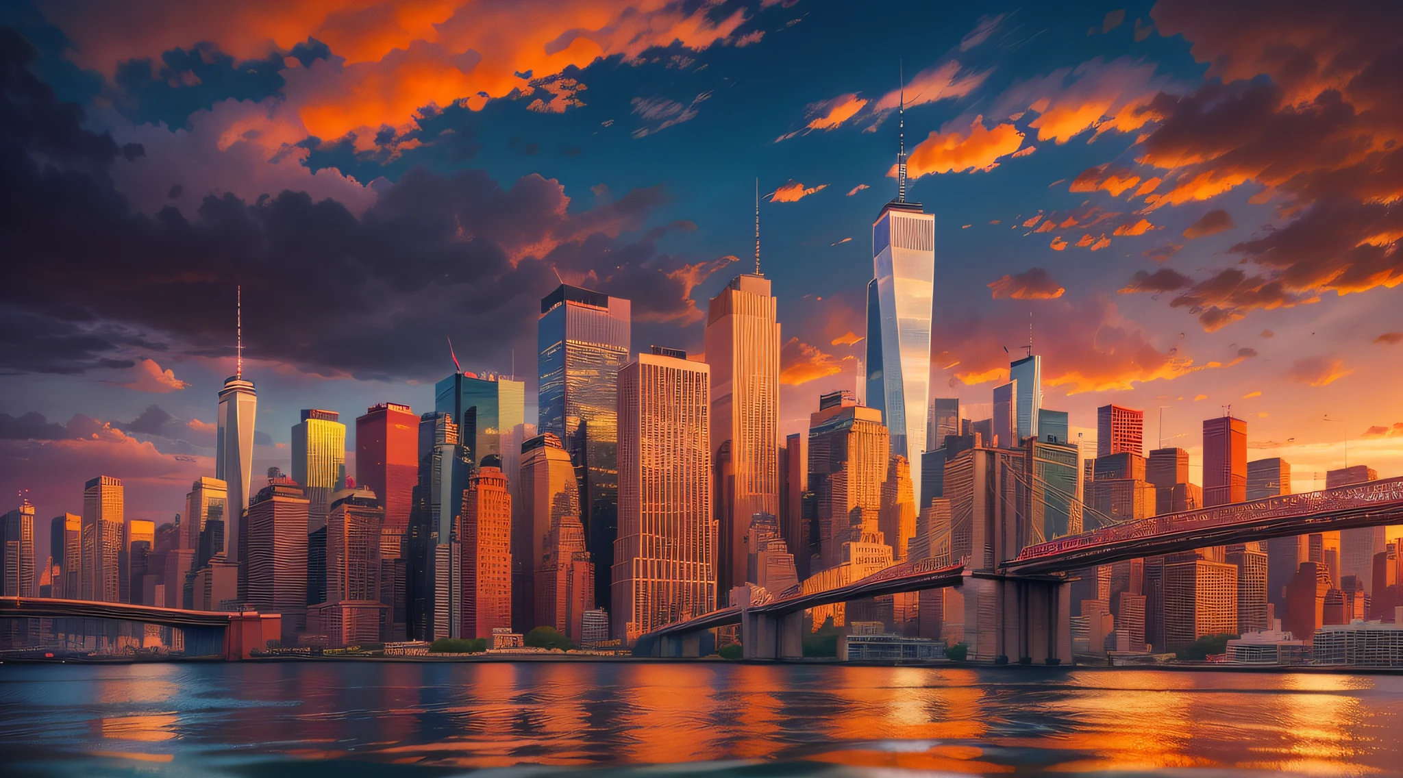 A vibrant and enchanting evening in New York City, with a spectacular and brilliant sunset painting the sky in an array of colors. The city is bustling and prosperous, illuminated by countless lights, showcasing a magnificent urban skyline.
Lighting: Sunset, Brilliant, Colorful
Location: New York City
Style: Urban, Prosperous, Brilliant
Elements: Skyline, High-rise Building