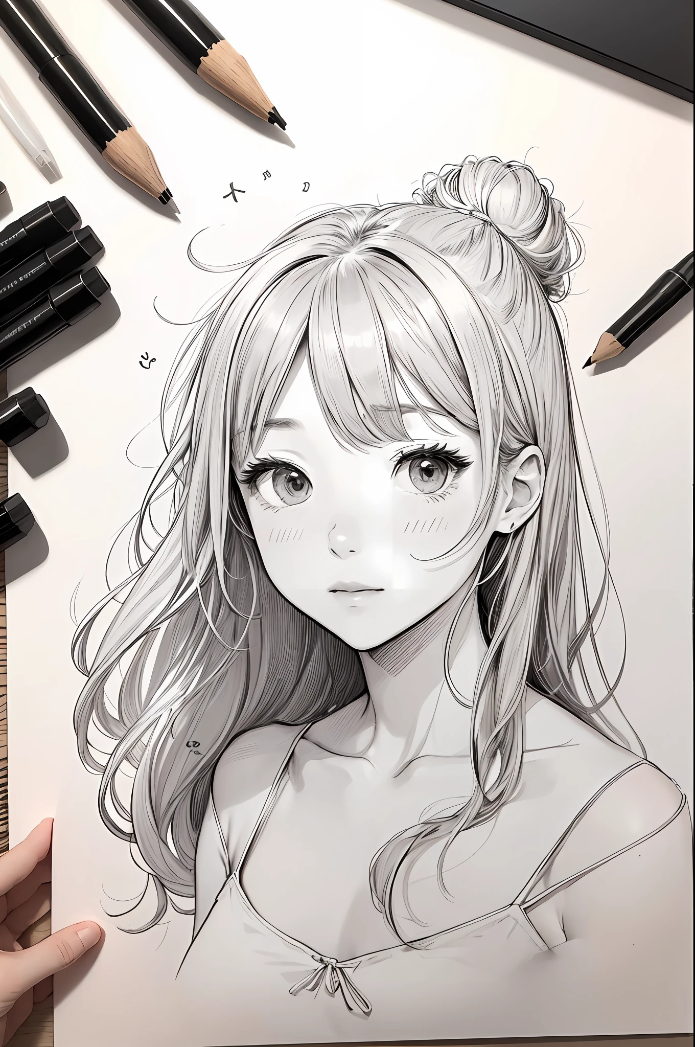 stickfigure,a beauty girl,simple line,児童書,no shadow,Black and white line drawing --auto