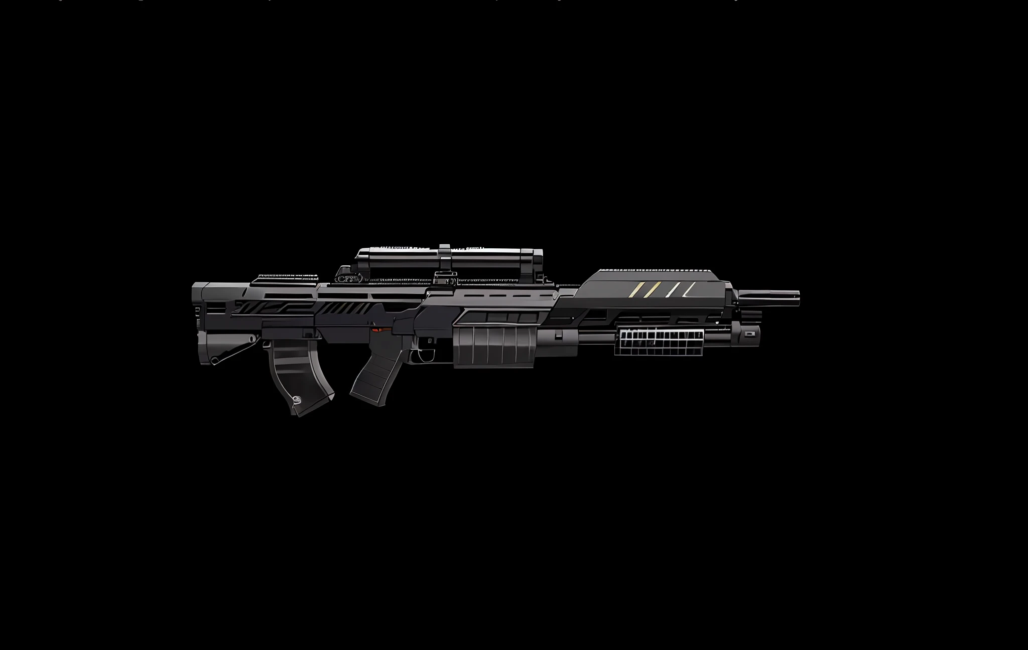 There was a black and gray machine gun,The handle is black, gauss rifle, futuristic assault rifle, starship-troopers-rifle, assault rifle, realistic weapons, sci - fi weapon, realistic gun design, pulse rifle, energy rifle, futuristic weapon shotgun, futuristic weapon, laser rifles, Weapon design, laser rifles, pulse rifle, realistic weapons, realistic gun