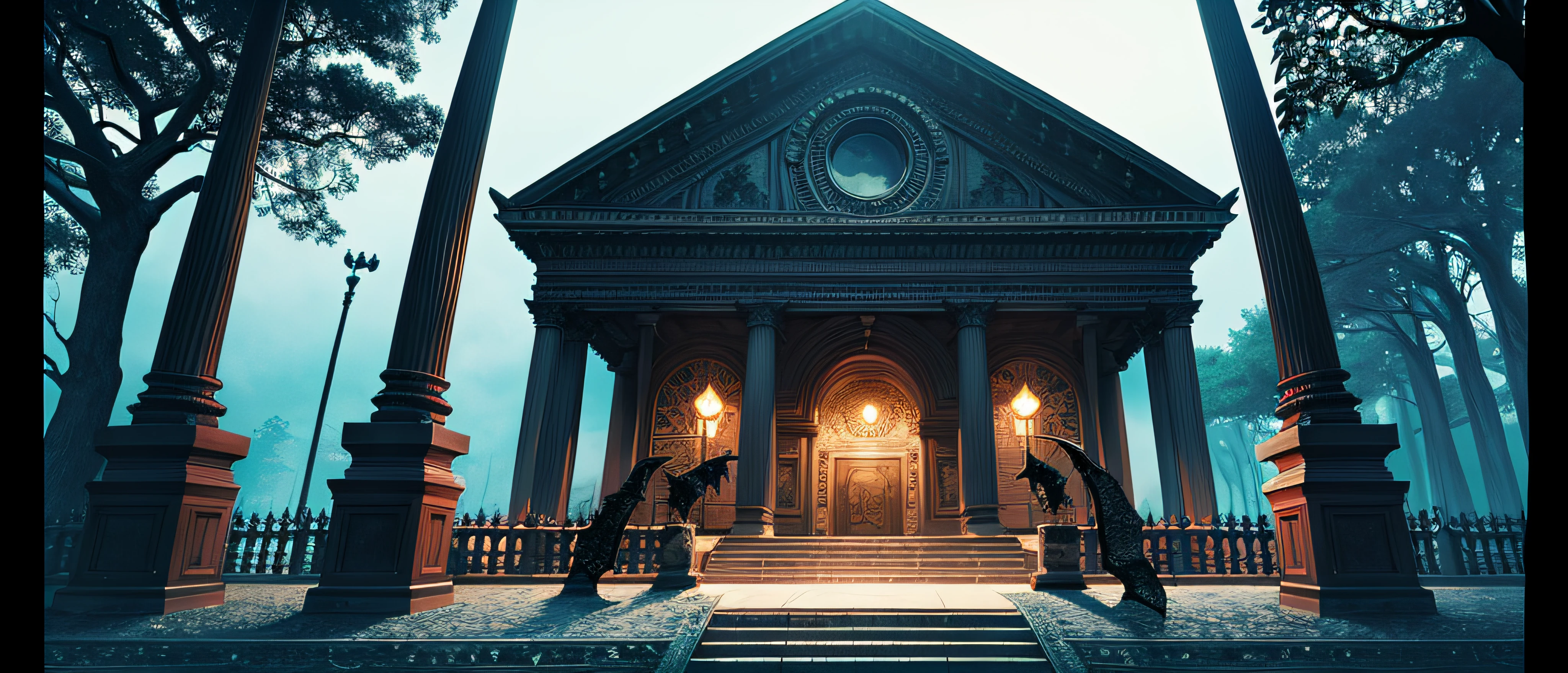 Front right view, Dark old vampire blindfolded, the bats, Vampire Lair horror, Creepy atmosphere HDR, hyper realisitc, ((Intricate details)), ((Intricate details, ultra - detailed)), Cinematic, voluminetric lighting