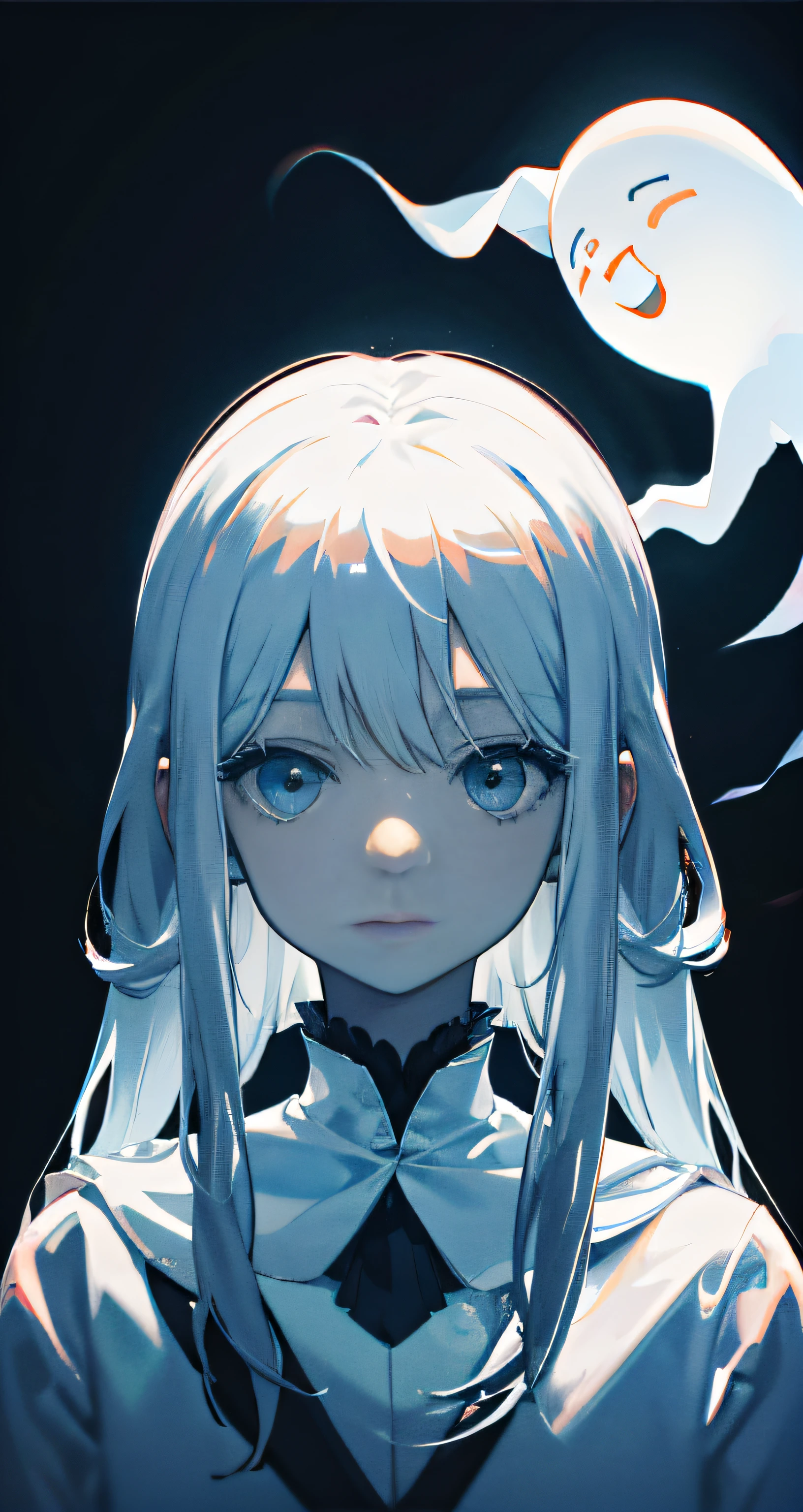 A ghost with only a face in the dark、
