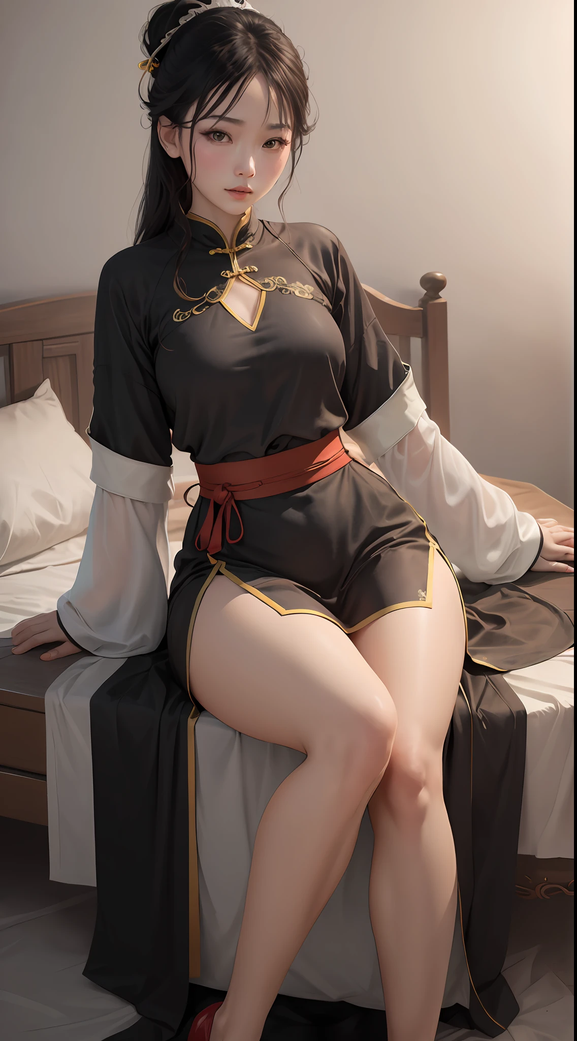 Alawi Asian woman sitting on bed wearing black underwear, Sexy dress, very sexy outfit, gorgeous chinese models, Sexy outfit, Cheongsam, Sexy style, Korean girl, she wears a black dress, Sexy look, Chinese girl, full-body xianxia, Japanese goddess, revealing outfit, Gorgeous young Korean woman, intriguing outfit, Korean, Chinese dress realistic 8K SLR JPG format --auto