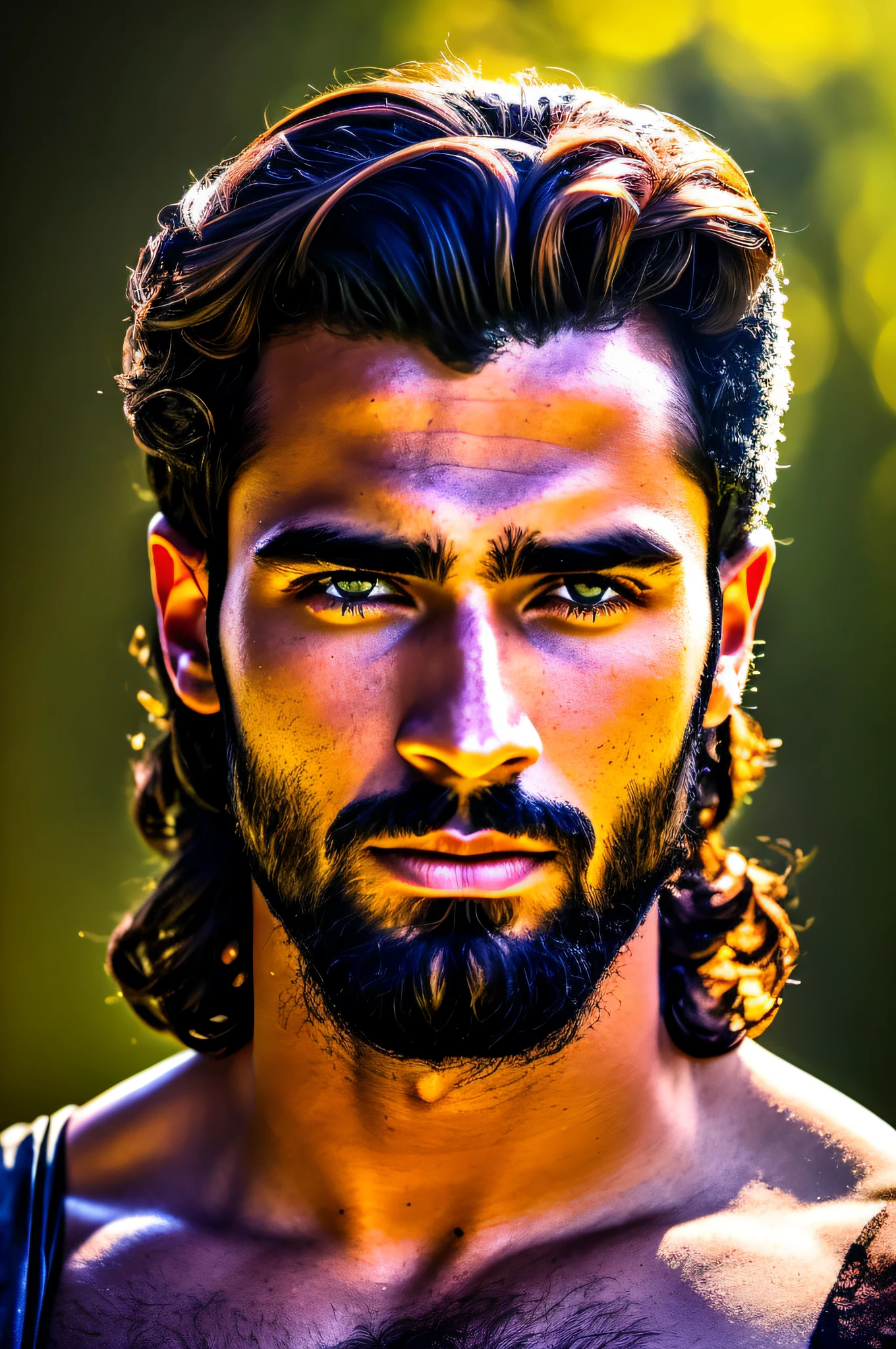 foto corpo inteiro pose modelo Gigachad gonzalo gubero bobadilla musculoso com cara de shakira, Guerreiro romano ma imagem, sensual, foto digital lindo, foto digital impressionante, Portrait of bust cinematic photo, lindo render 3d, Retrato CGSOCIETY, olhos azuis, sobrancelhas marcantes e rosto de cimento, pele de azeitona branca, pele bronzeada ao sol. Guerreiro grego semideus, Foto O Homem Sexy Bonito 4K, arafed handsome disney prince sexy com olhos verdes, foto digital ultra realista, foto digital fotorrealista, Estilo de arte fotorrealista, Pintura digital realista, arte digital linda