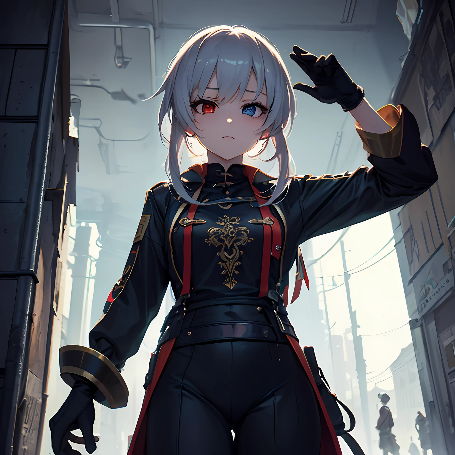 --2d anime --Anime --Primeiro trabalho --anime premiado, --Garota elfa (((--Heterocromia))) --Long white hair --Dynamic seductive pose --Small breasts --Small ass --Style "Loli" --Cyberpunk --Soviet uniform clothes , --Hard bass --menina russa, (((((co. Blyat))))) , --Detailed digital art --High quality 8K --Detailed Artgerm --Aesthetic perfection --Intricate details --Cinematic lighting --Lighting highlight --SSAA --Smooth rendering --No noise --Dynamic scenery Dynamic fantasy medieval Russian street --Rudeus Style.