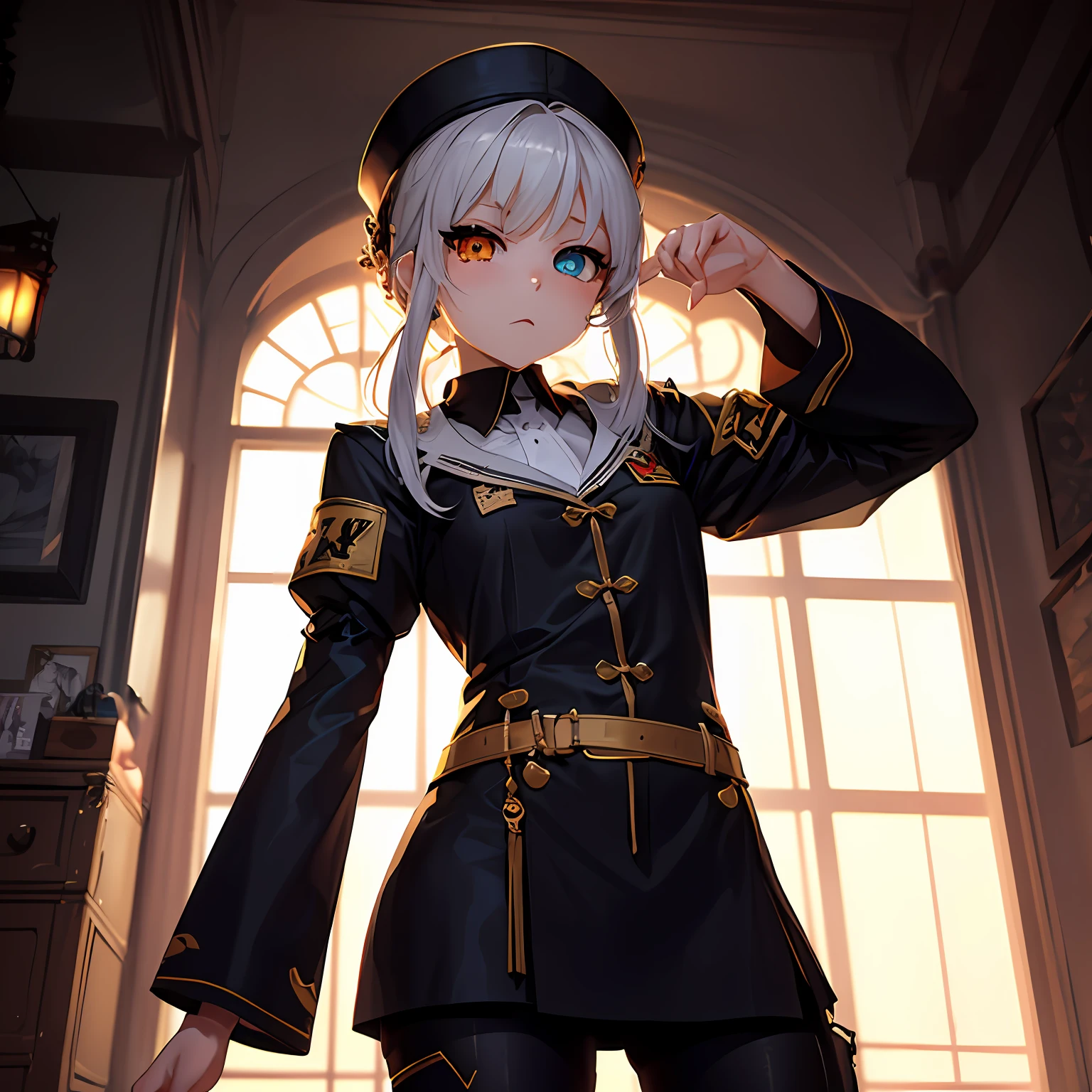 --2d anime --Anime --Primeiro trabalho --anime premiado, --Garota elfa (((--Heterocromia))) --Long white hair --Dynamic pose --Small breasts --Small ass --Style "Loli" --Cyberpunk --Soviet uniform clothes , --Hard bass --menina russa, (((((co. Blyat))))) , --Detailed digital art --High quality 8K --Detailed Artgerm --Aesthetic perfection --Intricate details --Cinematic lighting --Lighting highlight --SSAA --Smooth rendering --No noise --Dynamic scenery Dynamic fantasy medieval Russian street --Rudeus Style.