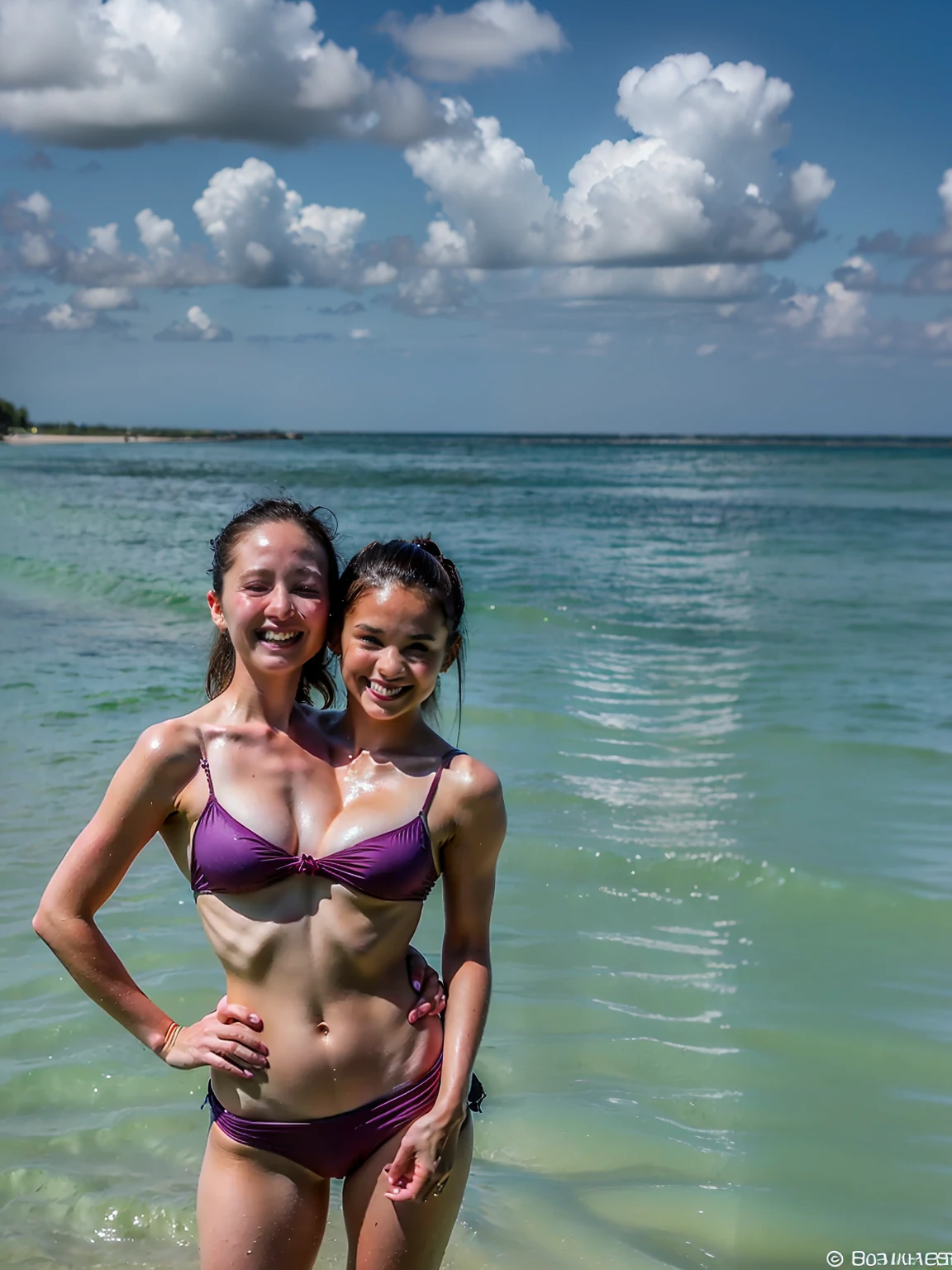 2heads, two headed girl, mom and daughter, (different ages:1.5), (one torso:1.5), (female:1.5), (caucasian:1.5), (two heads attached to one body:1.4), conjoined twins, heads side by side, one torso, young, uncomfortable, barefoot