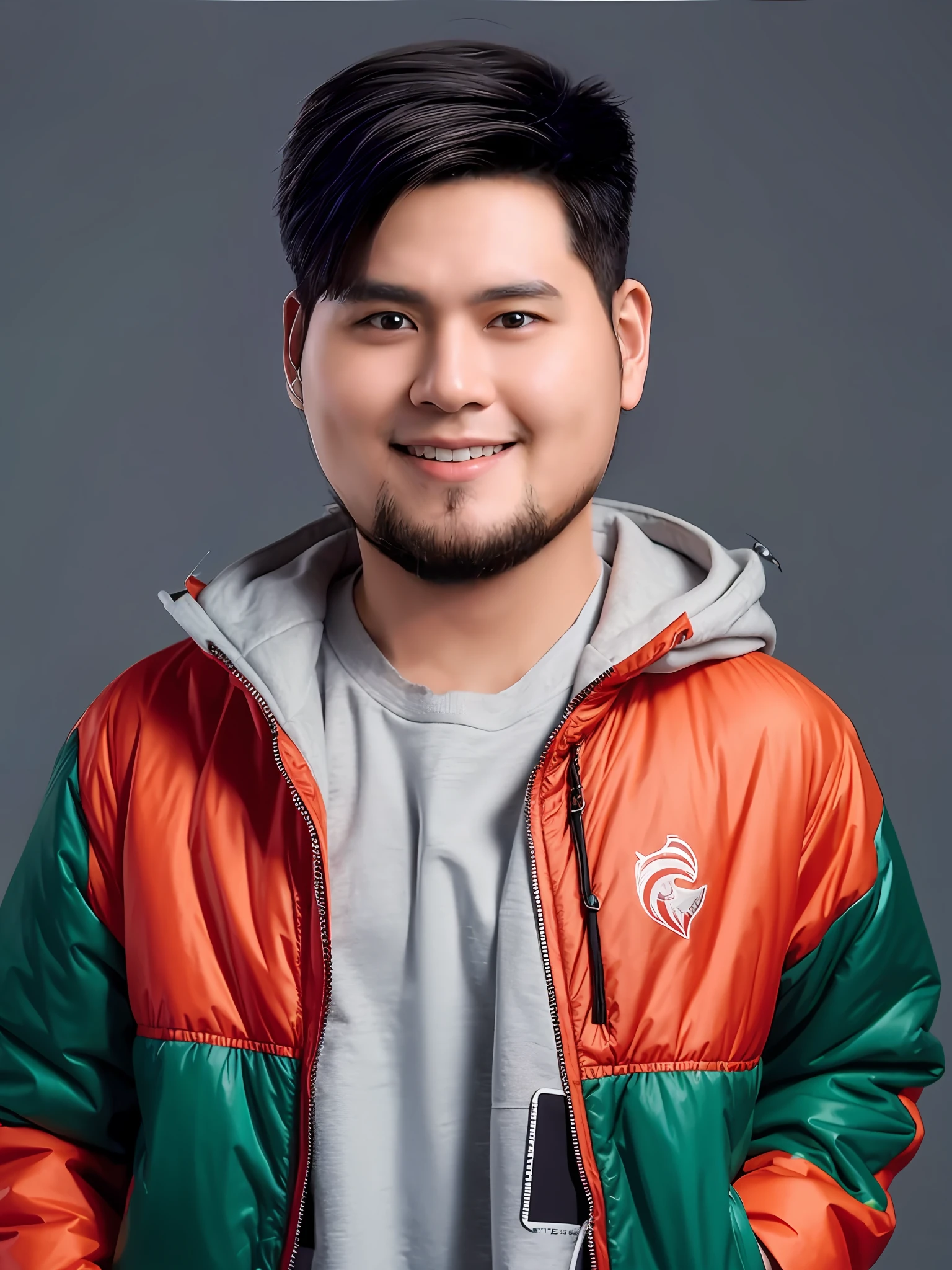 Chinese male high school student,Wearing a pu-green coat