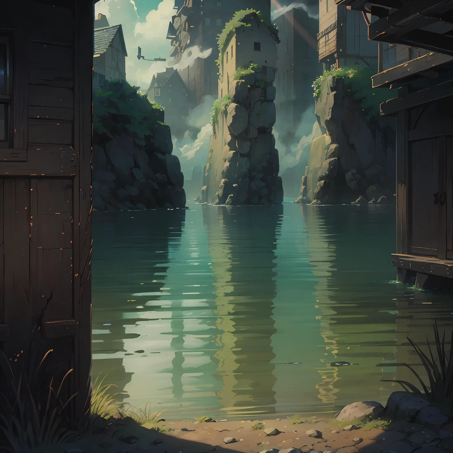 two guys, Have by the sea, A beam of light separates two people, Surrounded by diamond pearls, weeping, Sense of brokenness, k hd, Picture book style, Three View, multiple angle, SENSE OF CINEMA, Cinematic lighting effects, modern, anime style, panorama, vanishing point, high quality, textured skin, high details, highres