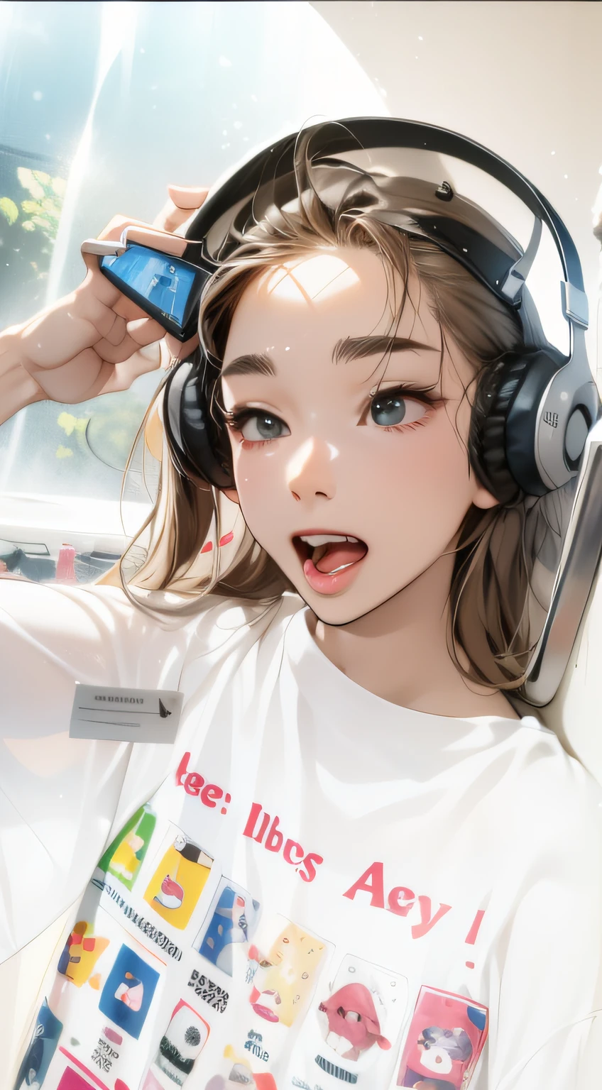 adolable,The mouth is slightly open,Bring headphones,Wear underwear